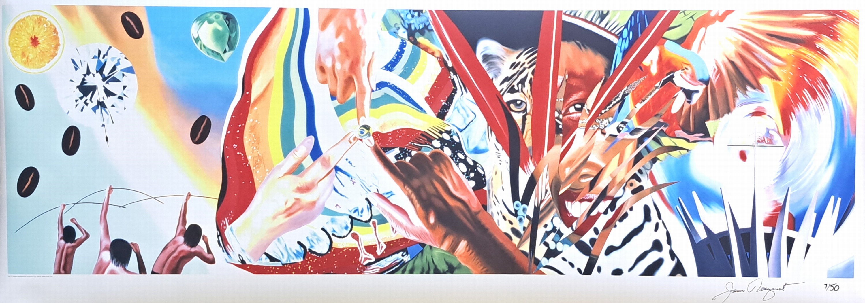 James Rosenquist, 1933-2017, Farb- Pigmentdruck auf dickem Aquarell Papier und num.13/50, aus 2014, ca. 70x200 cm, unter Glas, Rahmen: 77x205 mit ...
