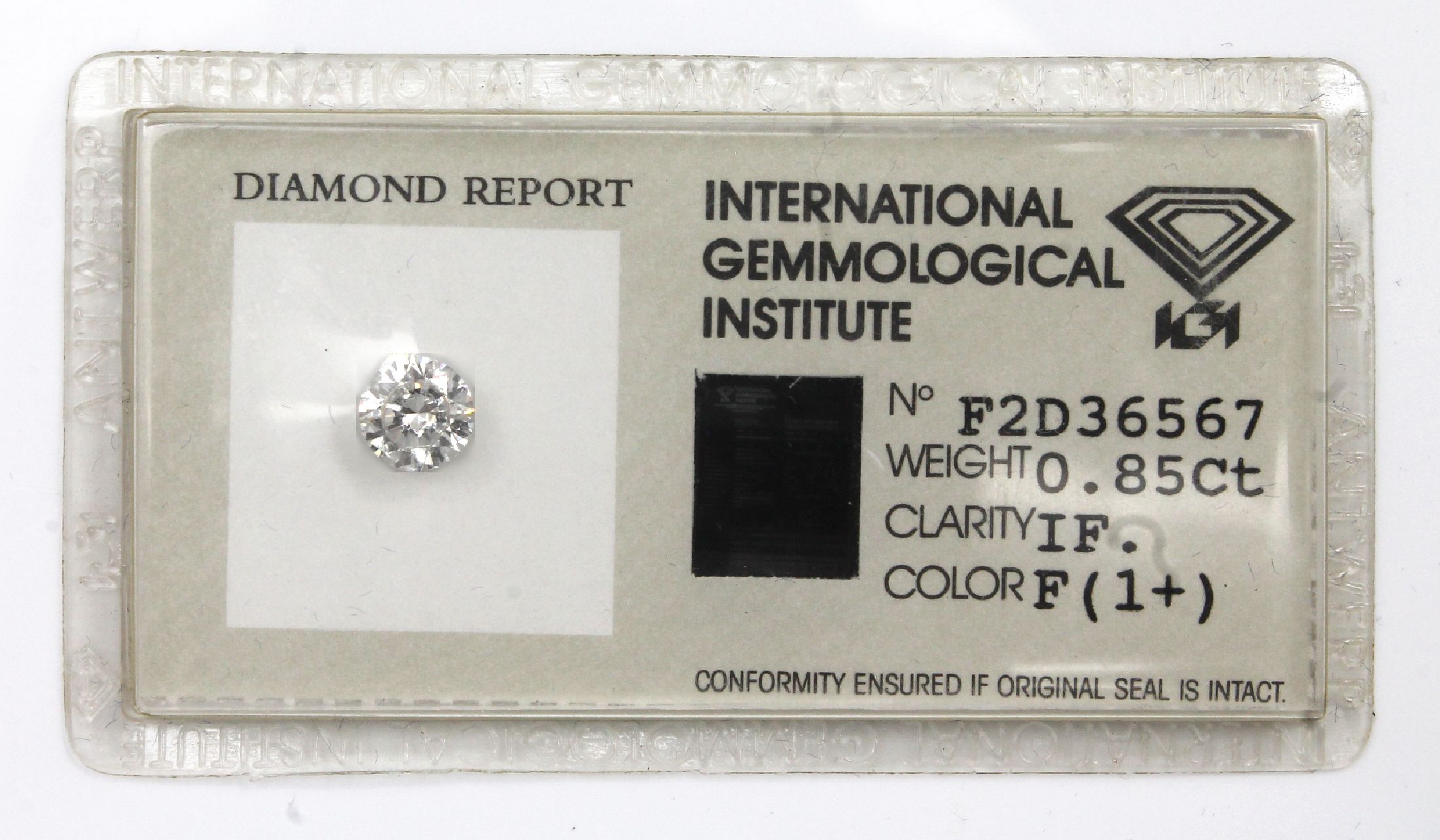 Loser Brillant, 0.85 ct feines Weiß (F)/lupenrein, lt. IGI Report 08/1995, verschweißt