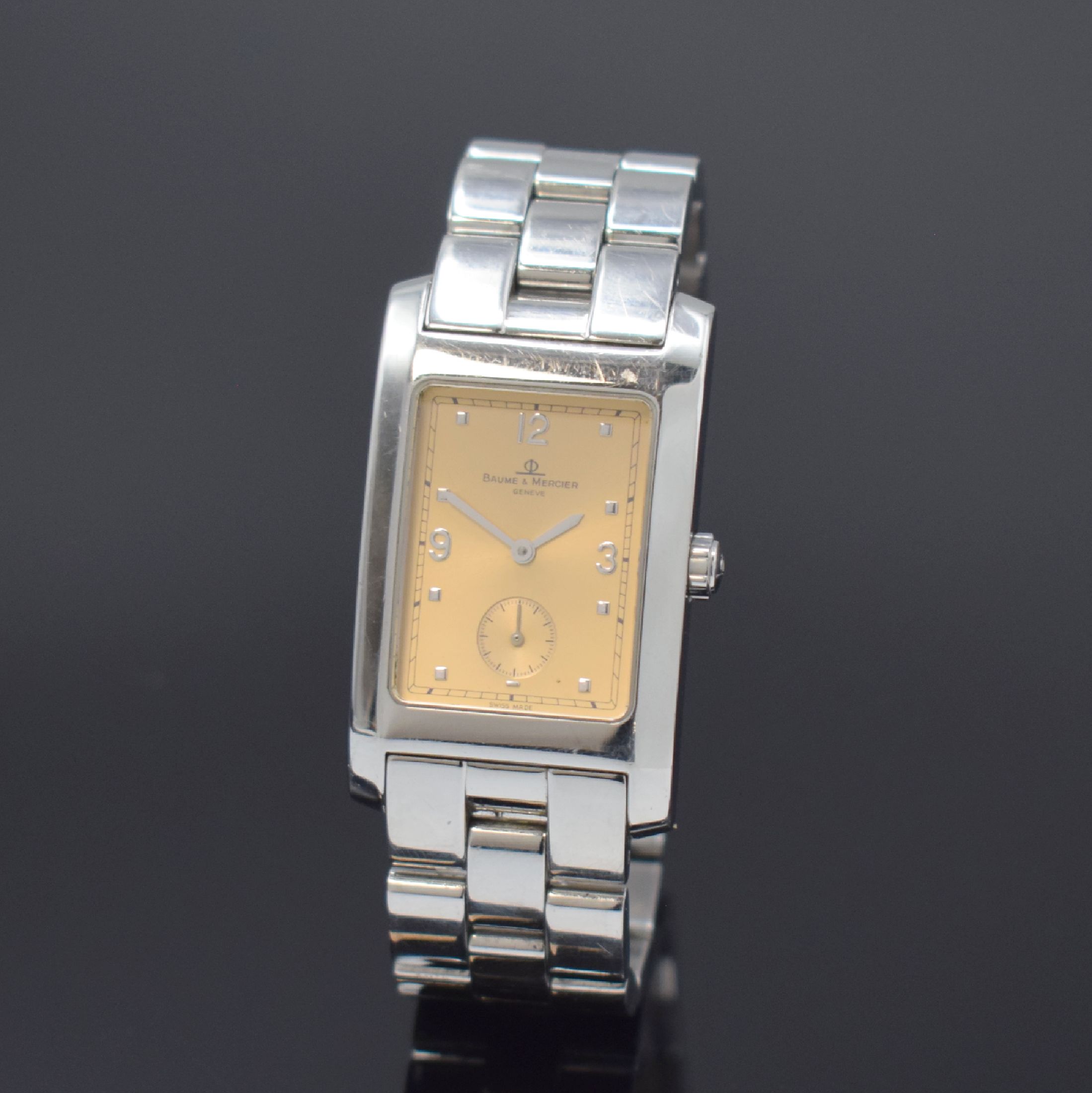 BAUME & MERCIER Armbanduhr Serie Hampton Referenz MV045063, Schweiz um 2002, quarz, Edelstahlgeh. inkl. Gliederband m. dopp. Faltschließe, ...