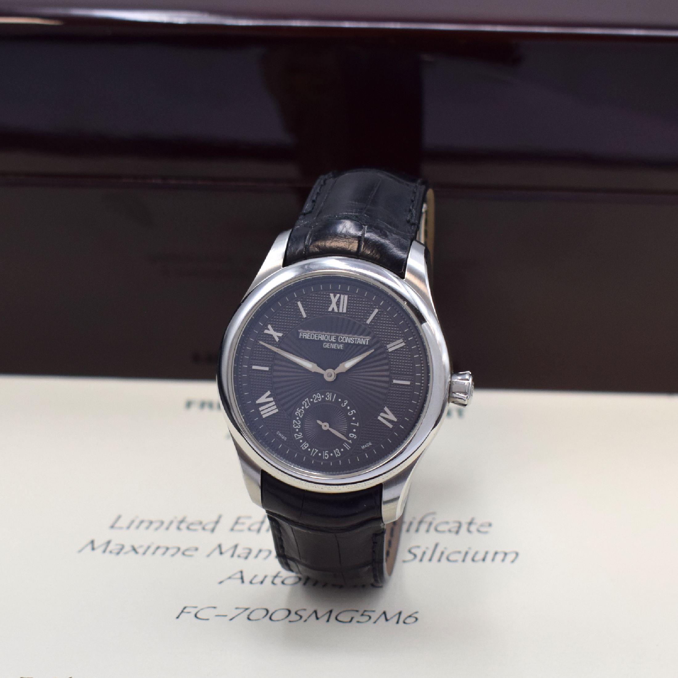 FREDERIQUE CONSTANT auf 888 Stück limitierte Herrenarmbanduhr Maxime Manufacture, Automatik, Sondermodell in Edelstahl inkl. orig. Lederband m. ...