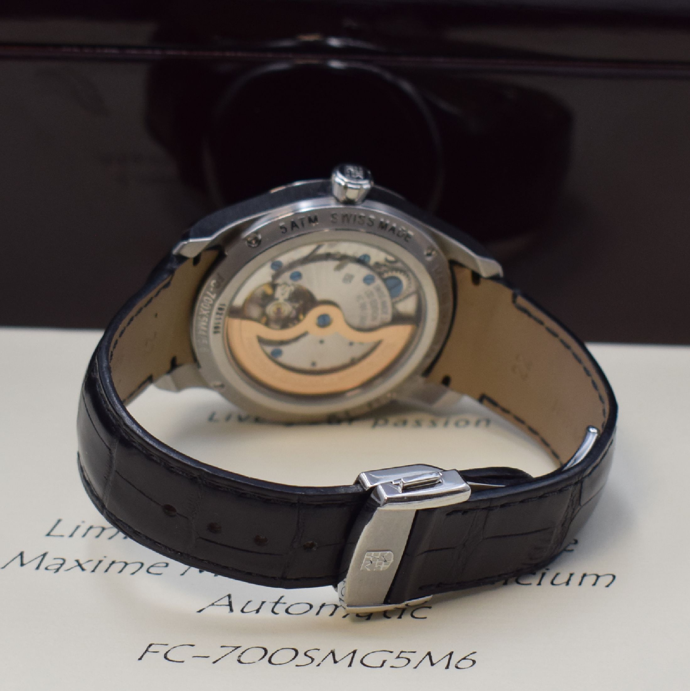 Detail b: FREDERIQUE CONSTANT auf 888 Stück limitierte Herrenarmbanduhr Maxime Manufacture, Automatik, Sondermodell in Edelstahl inkl. orig. Lederband m. ...