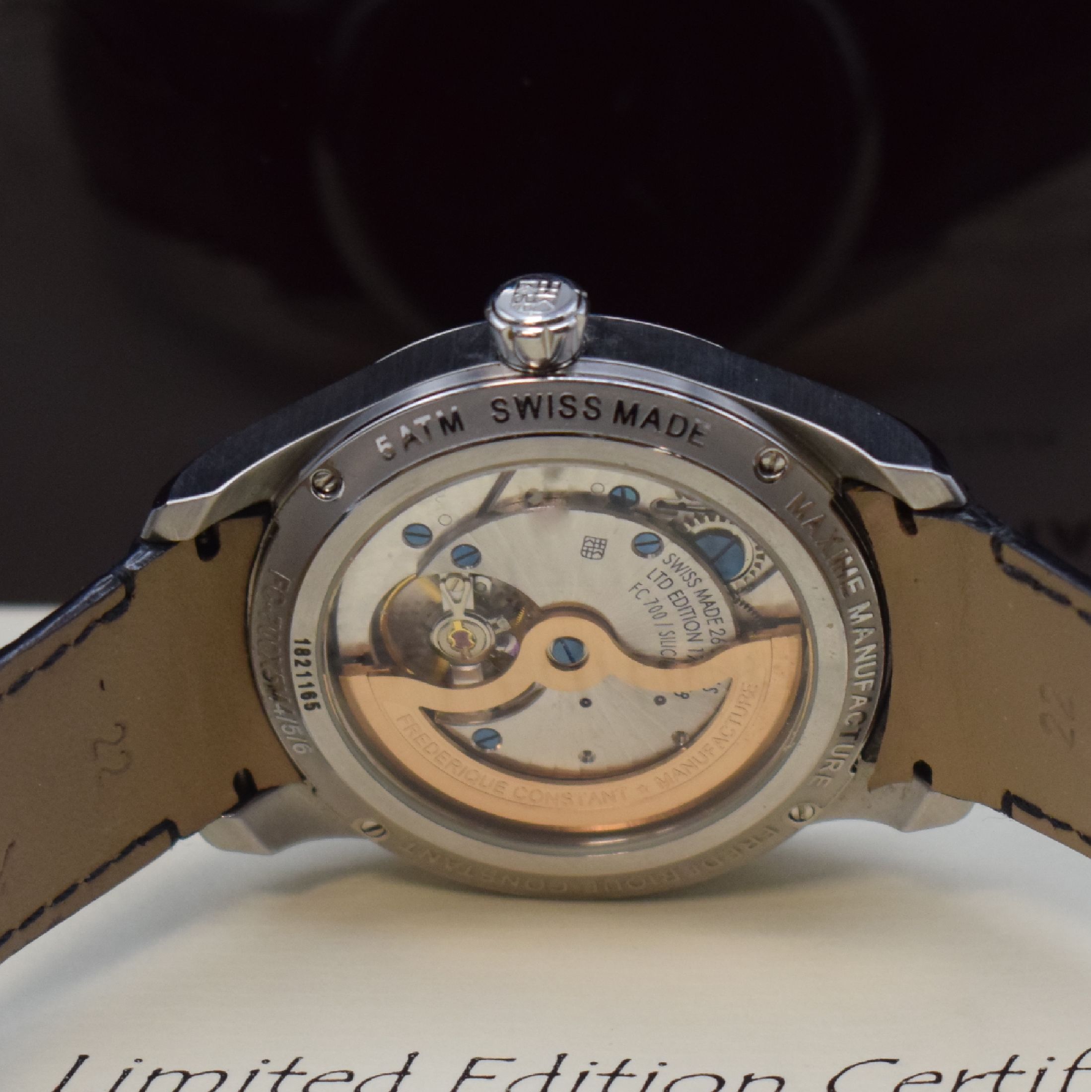 Detail d: FREDERIQUE CONSTANT auf 888 Stück limitierte Herrenarmbanduhr Maxime Manufacture, Automatik, Sondermodell in Edelstahl inkl. orig. Lederband m. ...