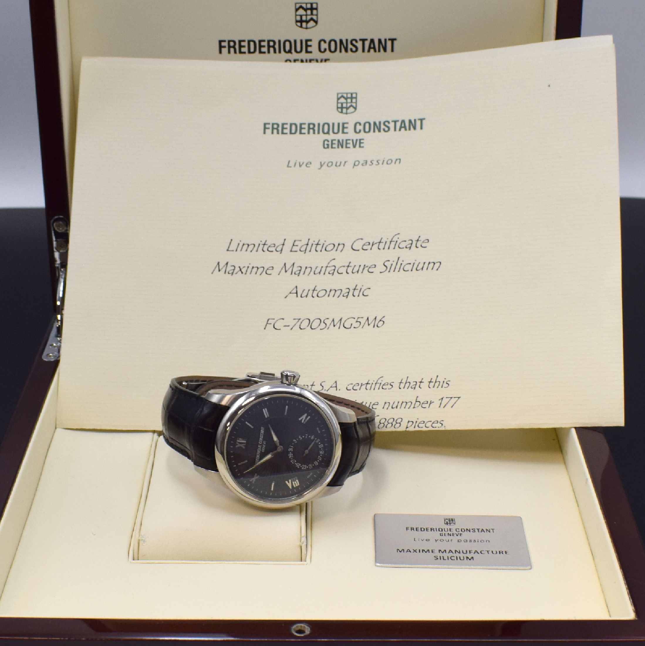 Detail f: FREDERIQUE CONSTANT auf 888 Stück limitierte Herrenarmbanduhr Maxime Manufacture, Automatik, Sondermodell in Edelstahl inkl. orig. Lederband m. ...