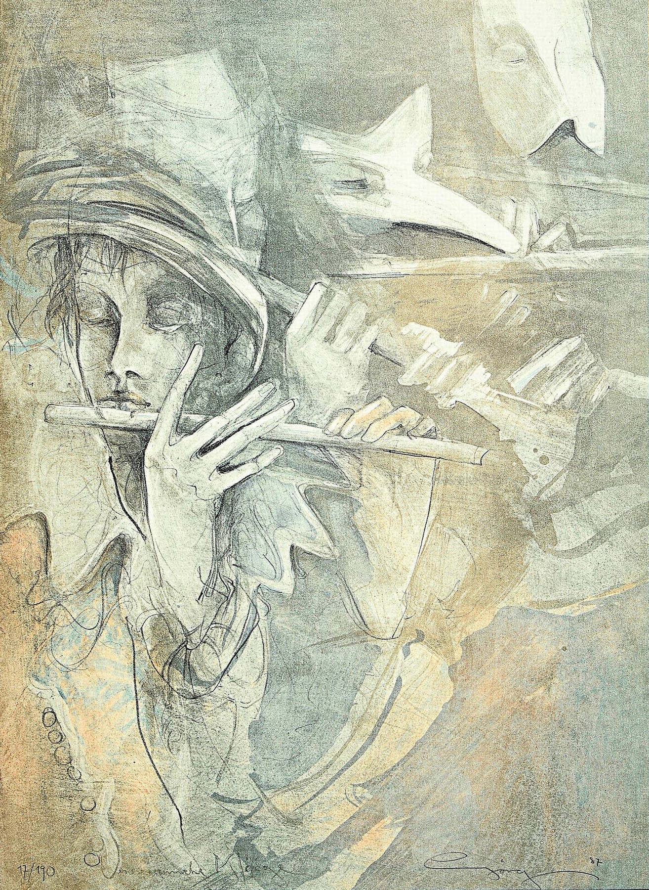 Detail b: Jürgen Görg, geb. 1951 Dembach, 3 Farblithographien, Figurengruppen, je handsigniert und datiert 1987 (Ed. 189/190), 1988 (Ed. e.a.) und 1998 (Ed. ...