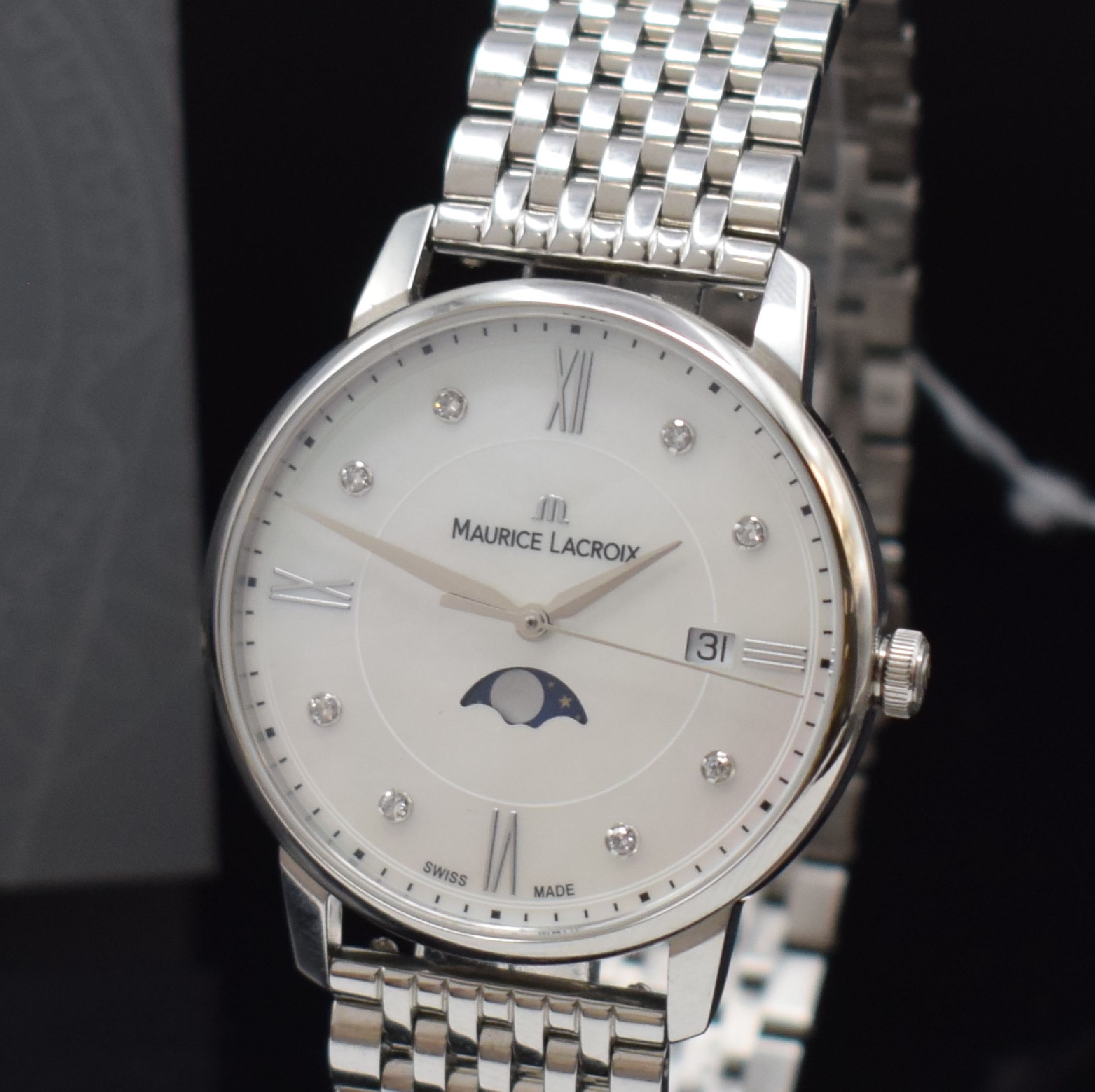 Detail a: MAURICE LACROIX Armbanduhr Eliros Referenz EL1096, Schweiz um 2020, quarz, Edelstahlgeh. inkl. Gliederband m. dopp. Faltschl., Boden aufgedr., ...