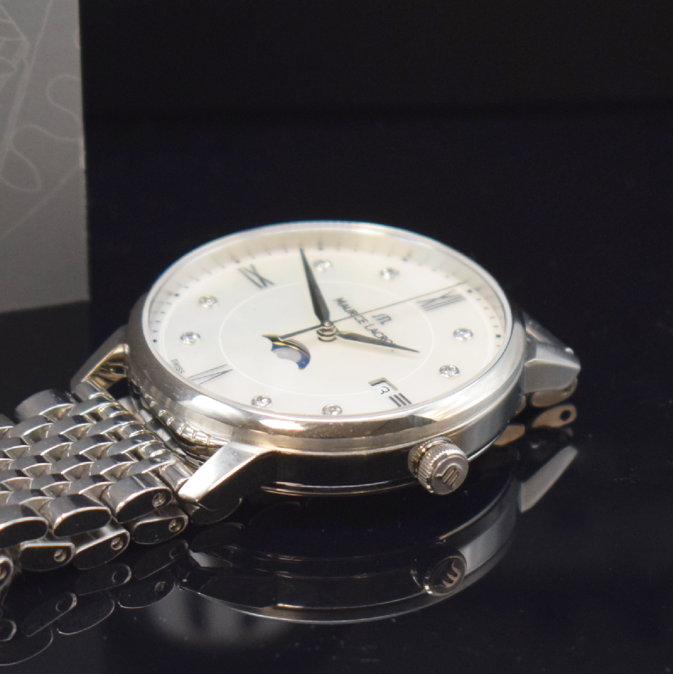 Detail c: MAURICE LACROIX Armbanduhr Eliros Referenz EL1096, Schweiz um 2020, quarz, Edelstahlgeh. inkl. Gliederband m. dopp. Faltschl., Boden aufgedr., ...