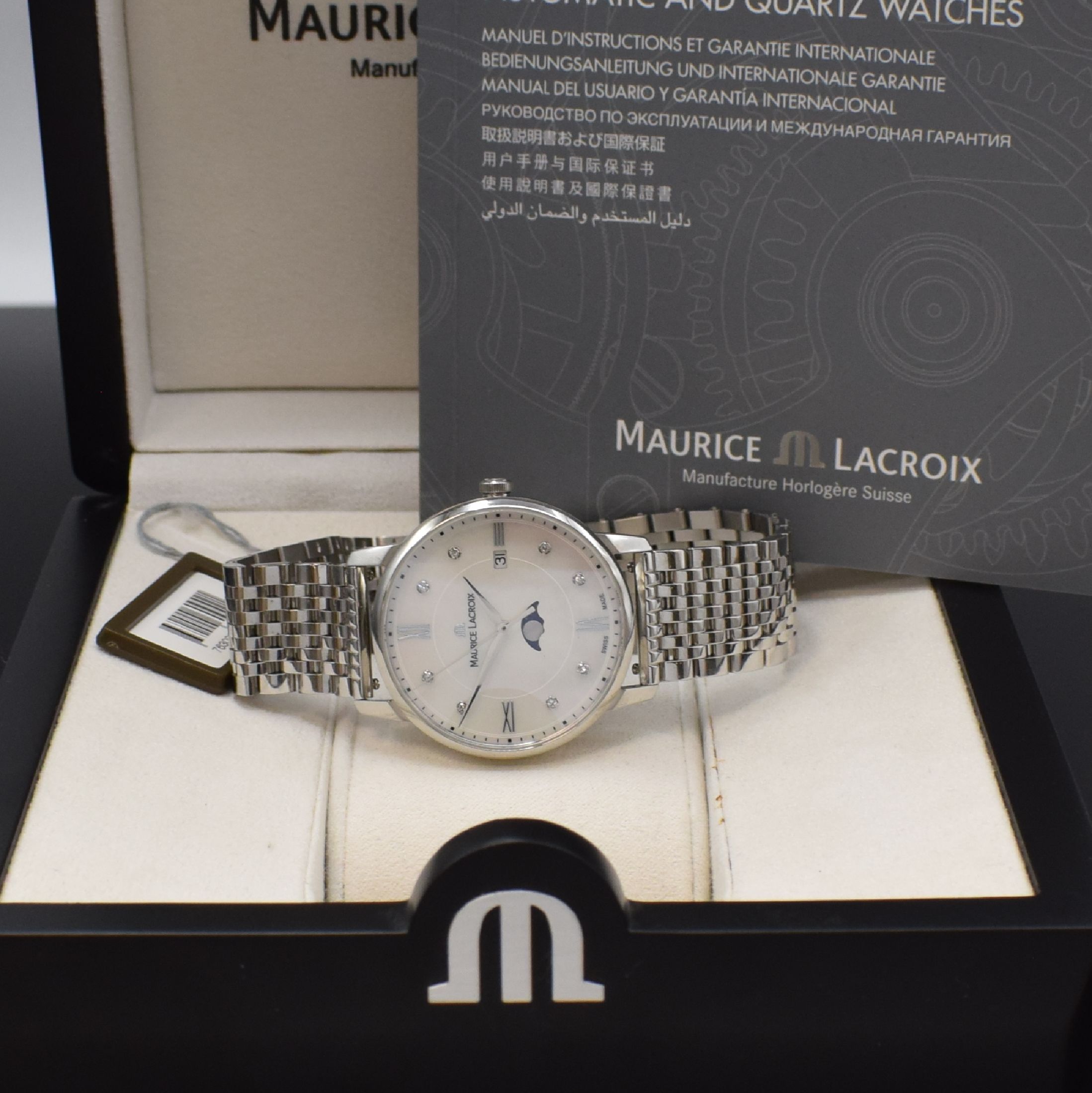 Detail e: MAURICE LACROIX Armbanduhr Eliros Referenz EL1096, Schweiz um 2020, quarz, Edelstahlgeh. inkl. Gliederband m. dopp. Faltschl., Boden aufgedr., ...