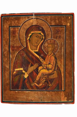 Image 26692511 - Icon, Russia, 19th century, Mother of God of Tikhvin (Tikhvinskaya), Byzantine model, tempera on wood, restored, age-related, 43x35 cm
