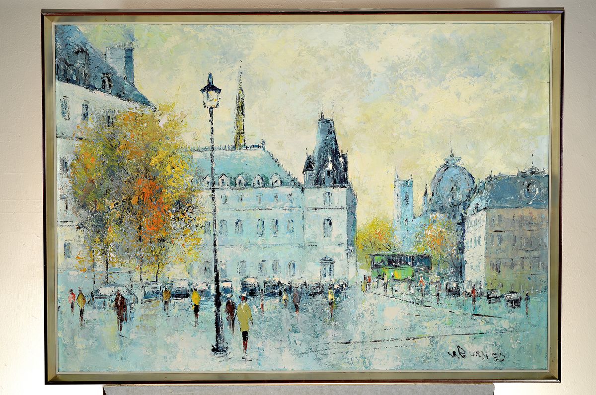 Detail k: Prof. Walter Prescher van Ed, 1916 Dresden-1988 Ottendorf, Ansicht aus Paris, Place Michel, Öl/Lwd, rechts unten signiert, ca. 70x100cm, R. ca. ...