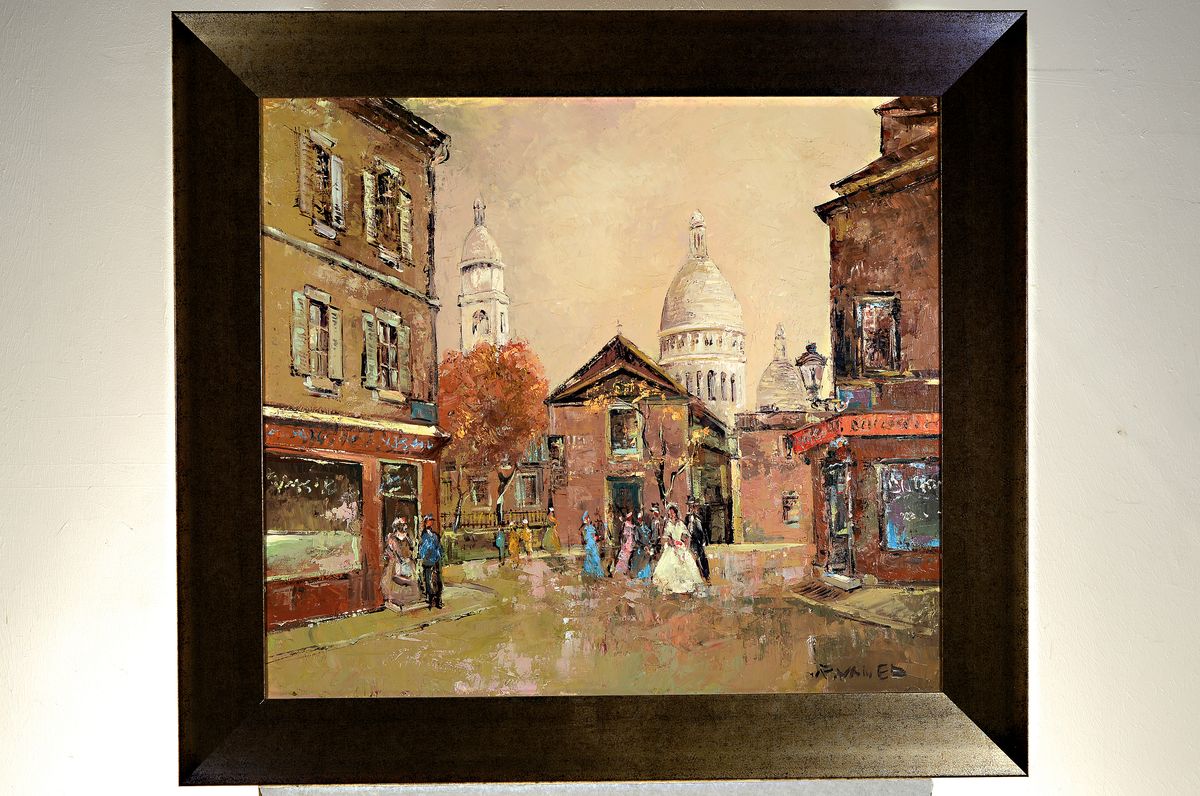 Detail k: Prof. Walter Prescher van Ed, 1916 Dresden-1988 Ottendorf, Ansicht aus Paris, rückseitig betitelt: Hochzeit auf dem Montmartre, Öl/Lwd, rechts ...