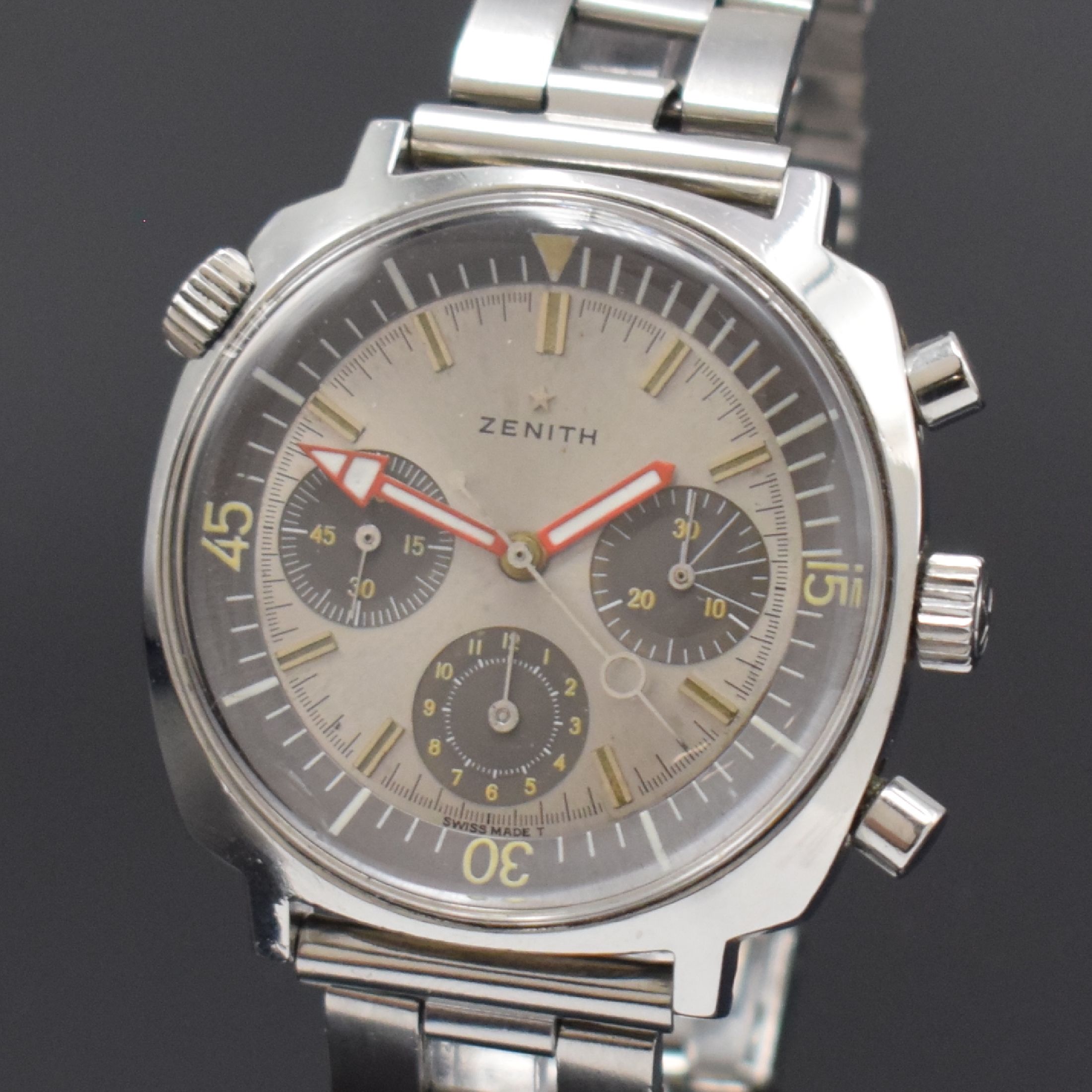 Detail a: ZENITH Super Sub Sea seltene Herrenarmbanduhr mit Chronograph Referenz A3736 in Stahl, Schweiz um 1968, Handaufzug, massives Gehäuse o. Geh.-Nr., ...