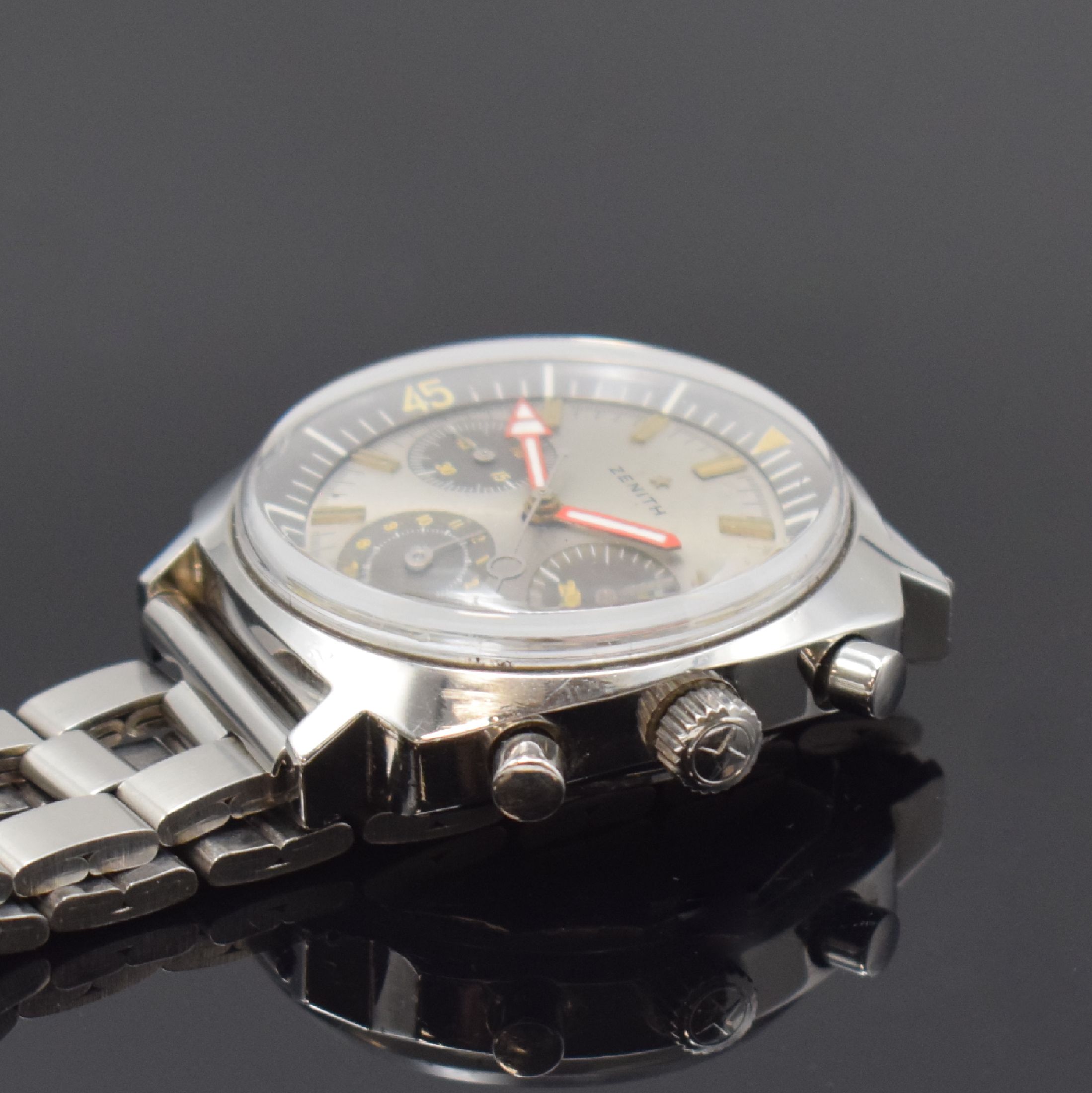 Detail c: ZENITH Super Sub Sea seltene Herrenarmbanduhr mit Chronograph Referenz A3736 in Stahl, Schweiz um 1968, Handaufzug, massives Gehäuse o. Geh.-Nr., ...