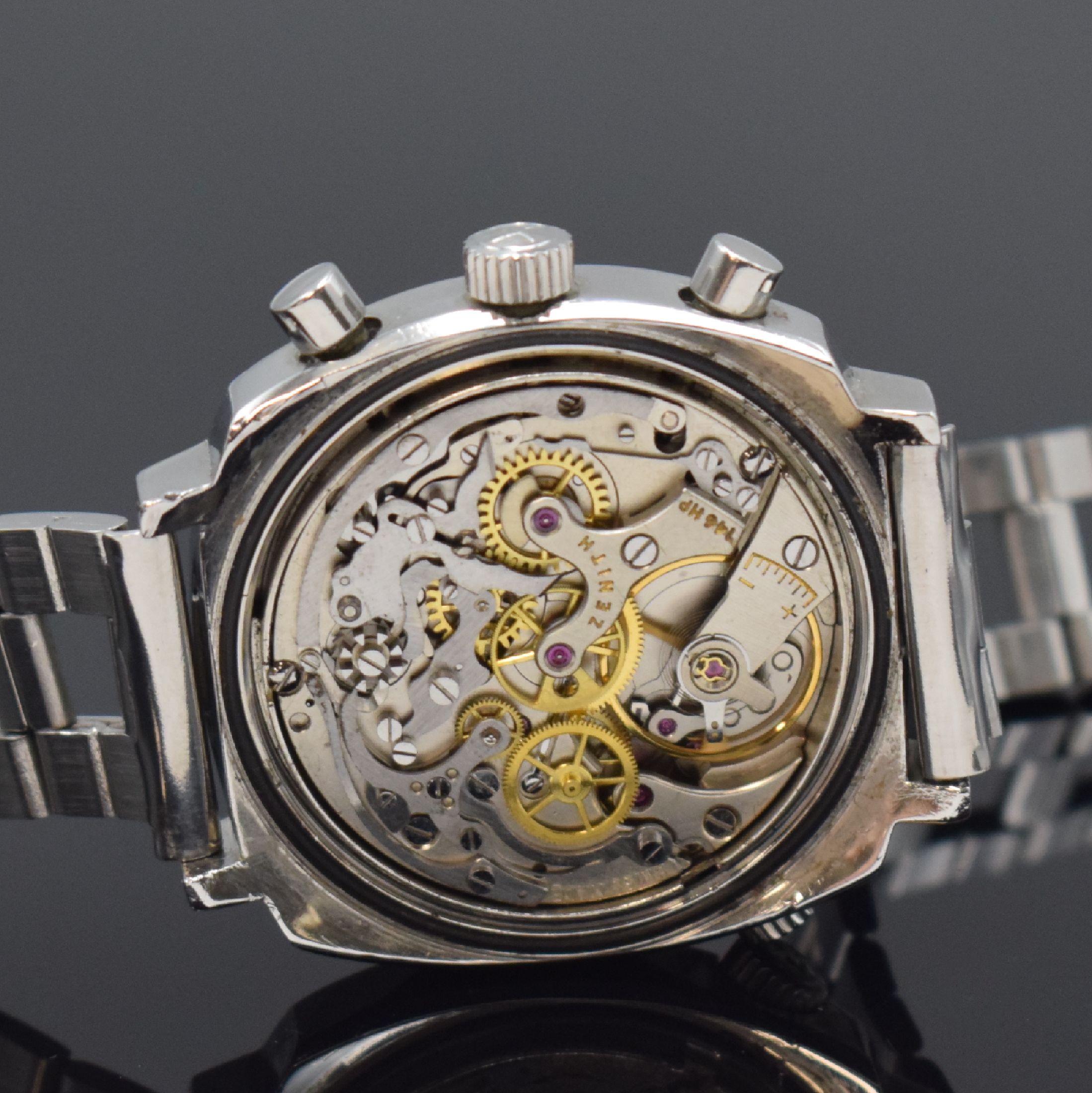 Detail f: ZENITH Super Sub Sea seltene Herrenarmbanduhr mit Chronograph Referenz A3736 in Stahl, Schweiz um 1968, Handaufzug, massives Gehäuse o. Geh.-Nr., ...