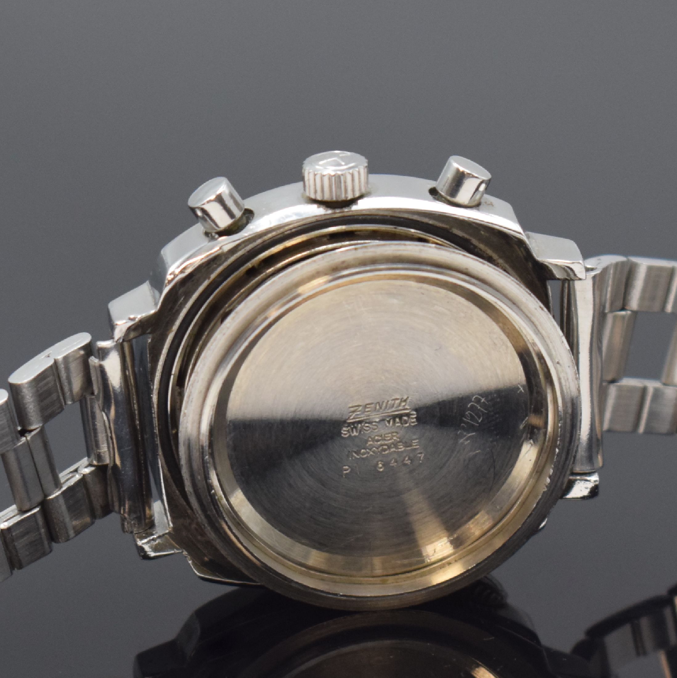 Detail g: ZENITH Super Sub Sea seltene Herrenarmbanduhr mit Chronograph Referenz A3736 in Stahl, Schweiz um 1968, Handaufzug, massives Gehäuse o. Geh.-Nr., ...