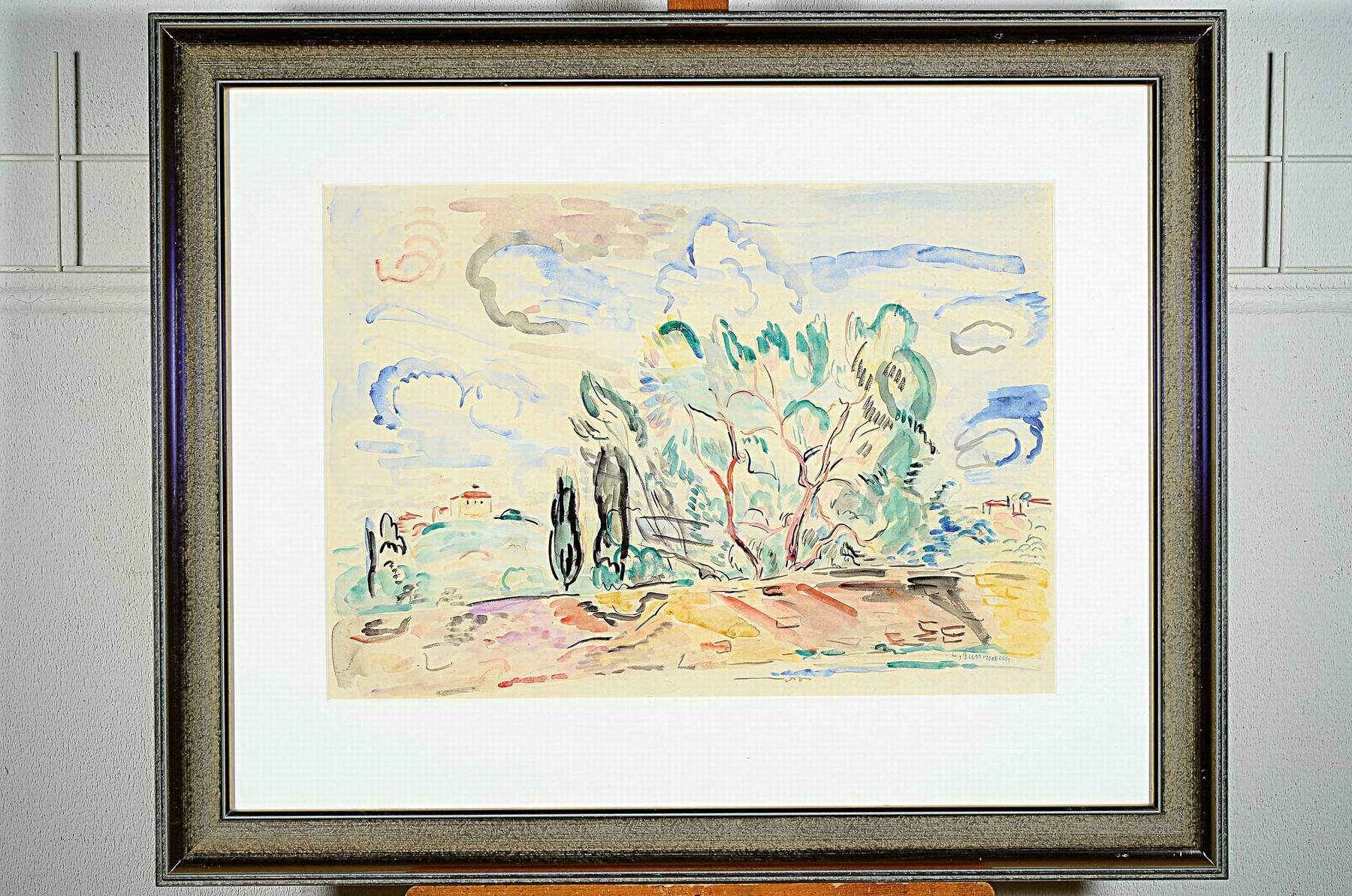 Detail k: Hans Purrmann, 1880 Speyer-1966 Basel, Landschaft bei Florenz, Aquarell auf Papier, rechts unten signiert, ca. 44x61cm, PP, u.Gl.,R. ca. 73x90cm, ...
