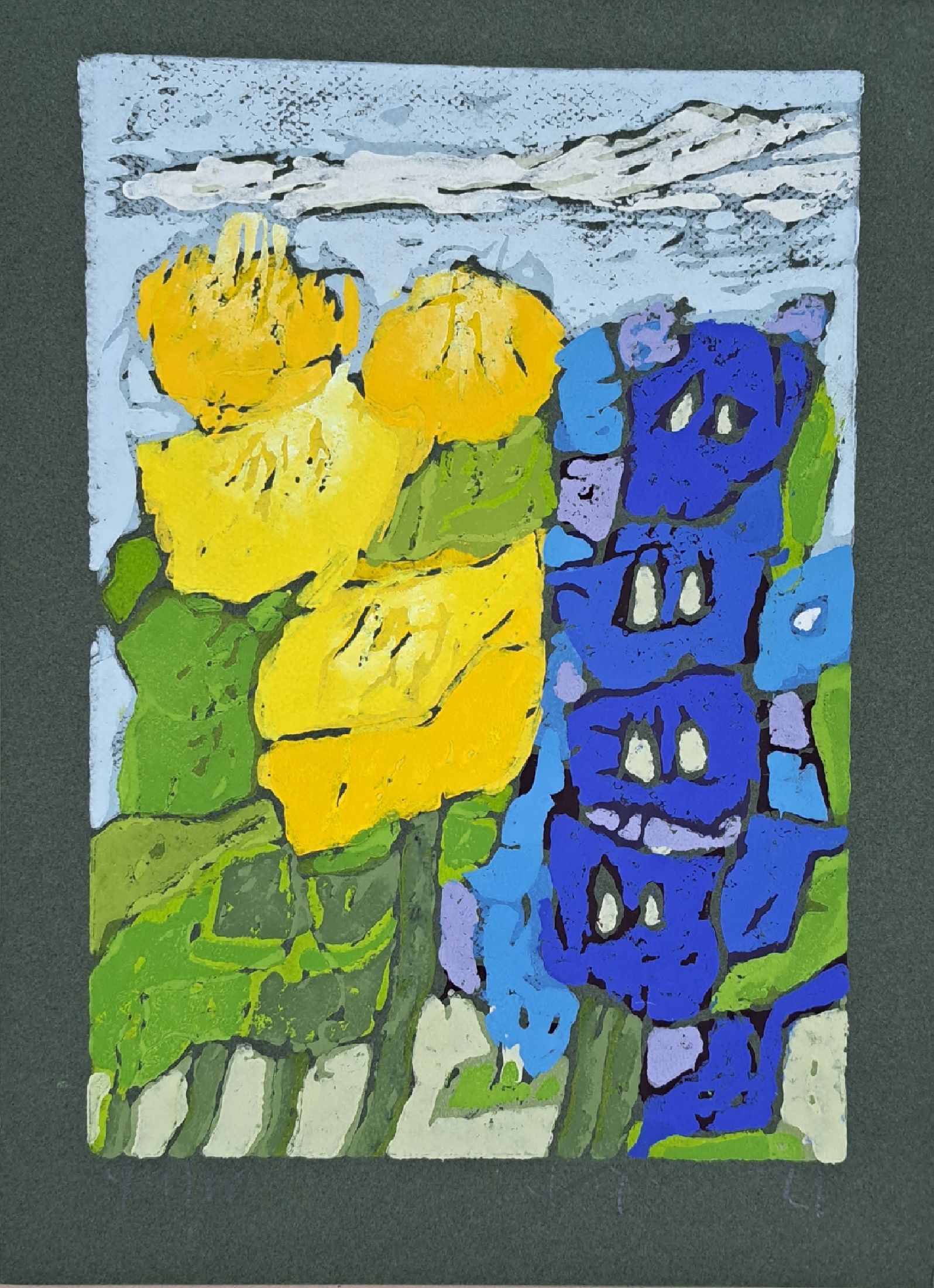 Klaus Fußmann, geb. 1938 Velbert, Farblinolschnitt auf grünem Papier, handsigniert, num. 49/60, Blattgr. ca. 35.5x26cm