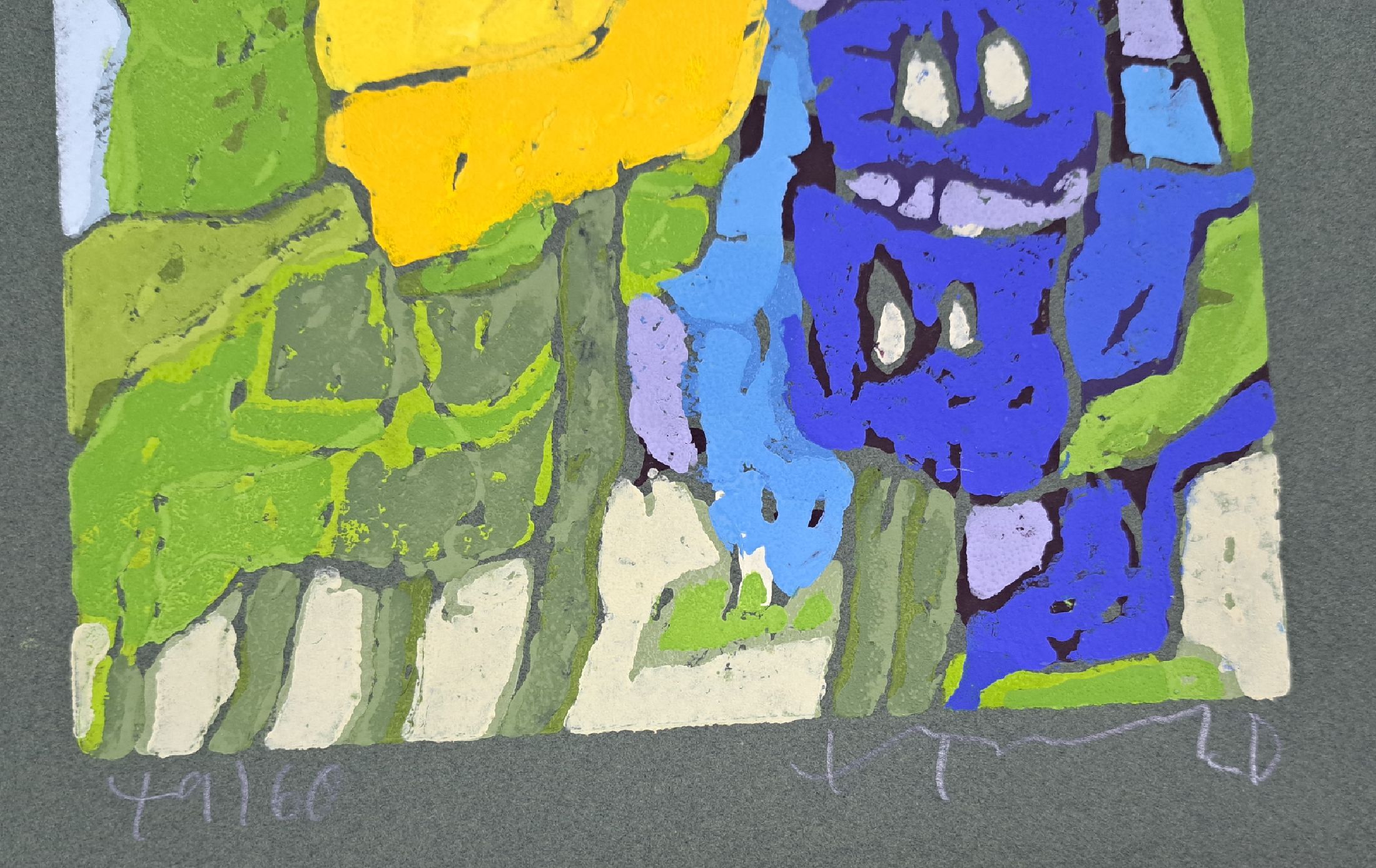 Detail a: Klaus Fußmann, geb. 1938 Velbert, Farblinolschnitt auf grünem Papier, handsigniert, num. 49/60, Blattgr. ca. 35.5x26cm