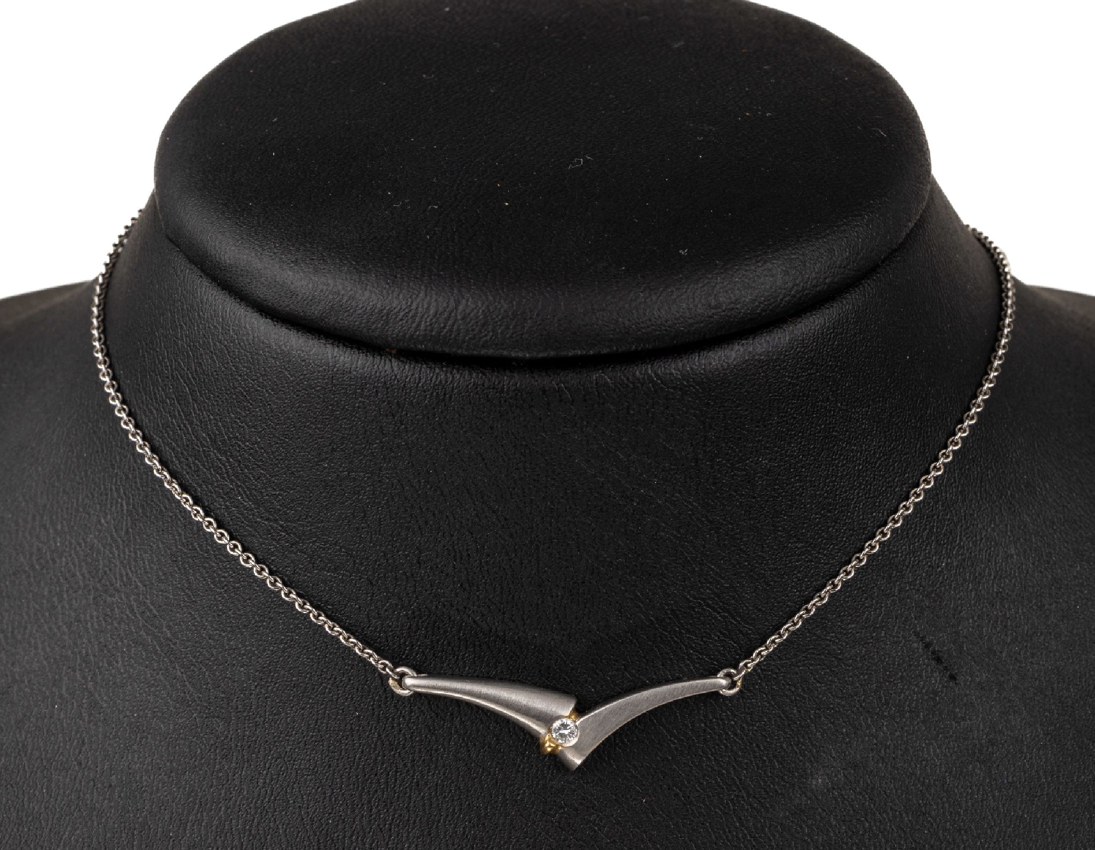 Platin Brillant-Collier, Platin 950/000 undGG 900/000, Brillant ca. 0.10 ct Weiß/lr-vs, L. ca. 41 cm, Federringschließe, ca. 6.6 g