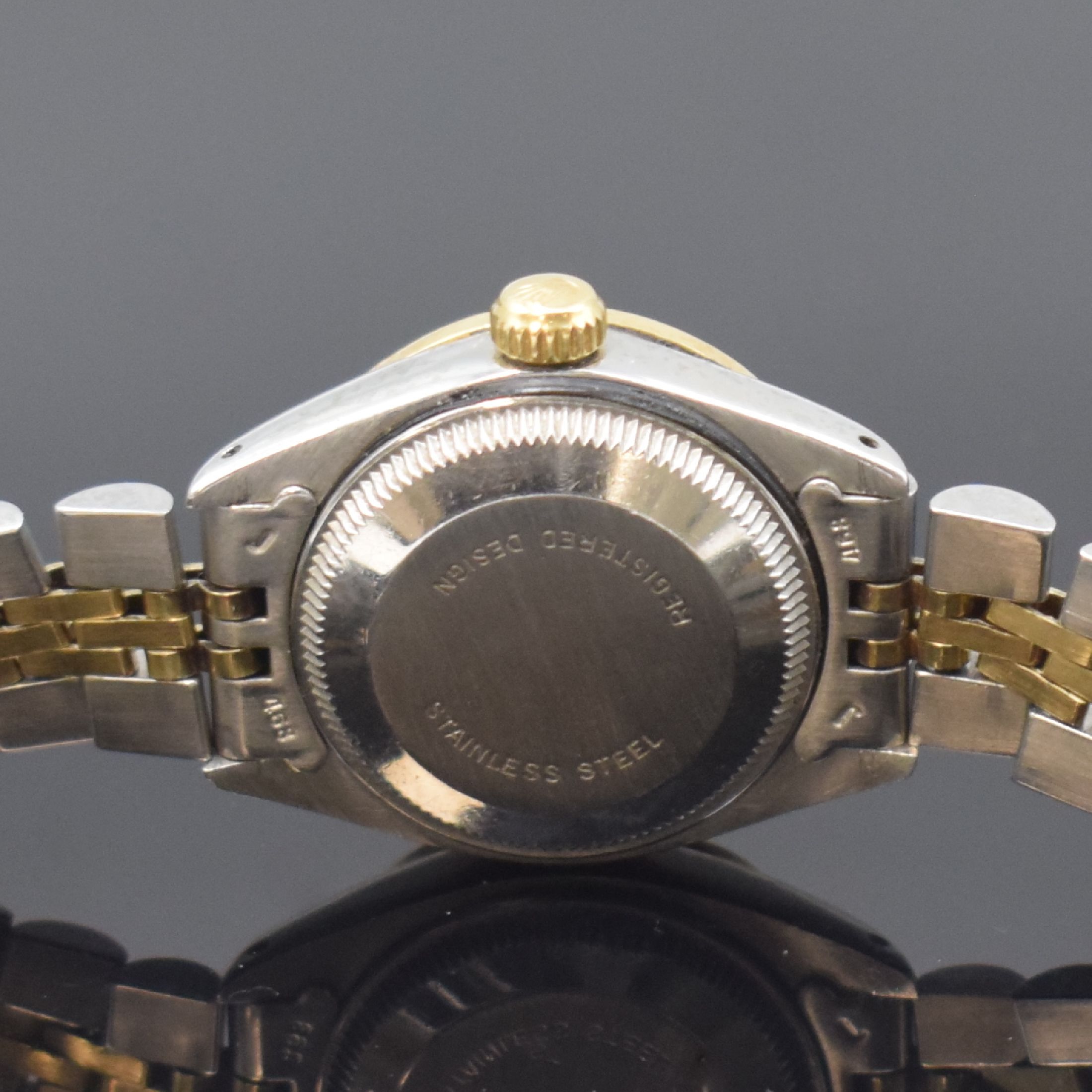 Detail d: ROLEX Damenarmbanduhr Oyster Perpetual Date Referenz 6917, Automatik, Schweiz um 1979, Edelstahl/Gold kombiniert inkl. Jubileeband, Boden und Krone ...