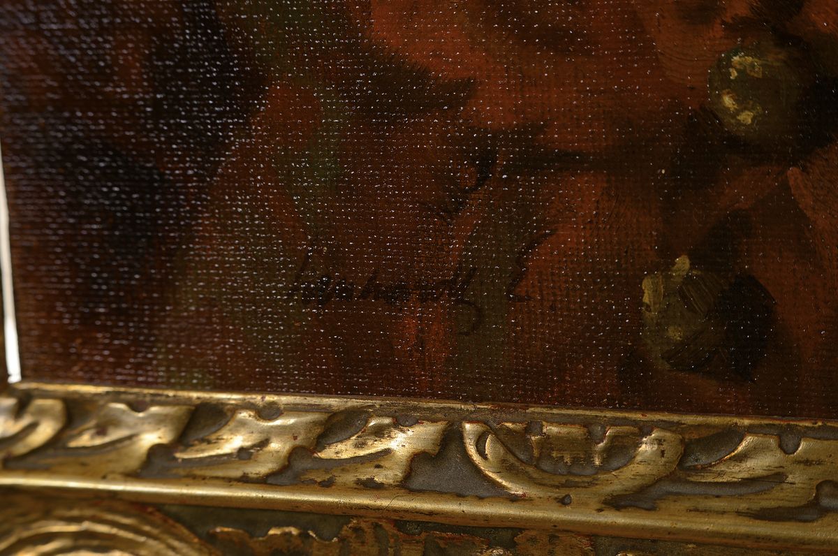 Detail a: E. Leonhard, Maler des frühen 20.Jh., Porträt eines jungen Mannes in roter Jacke, Dreiviertelprofil, Öl/Lwd, li. u. signiert, rest., ca. 44 x 40 ...