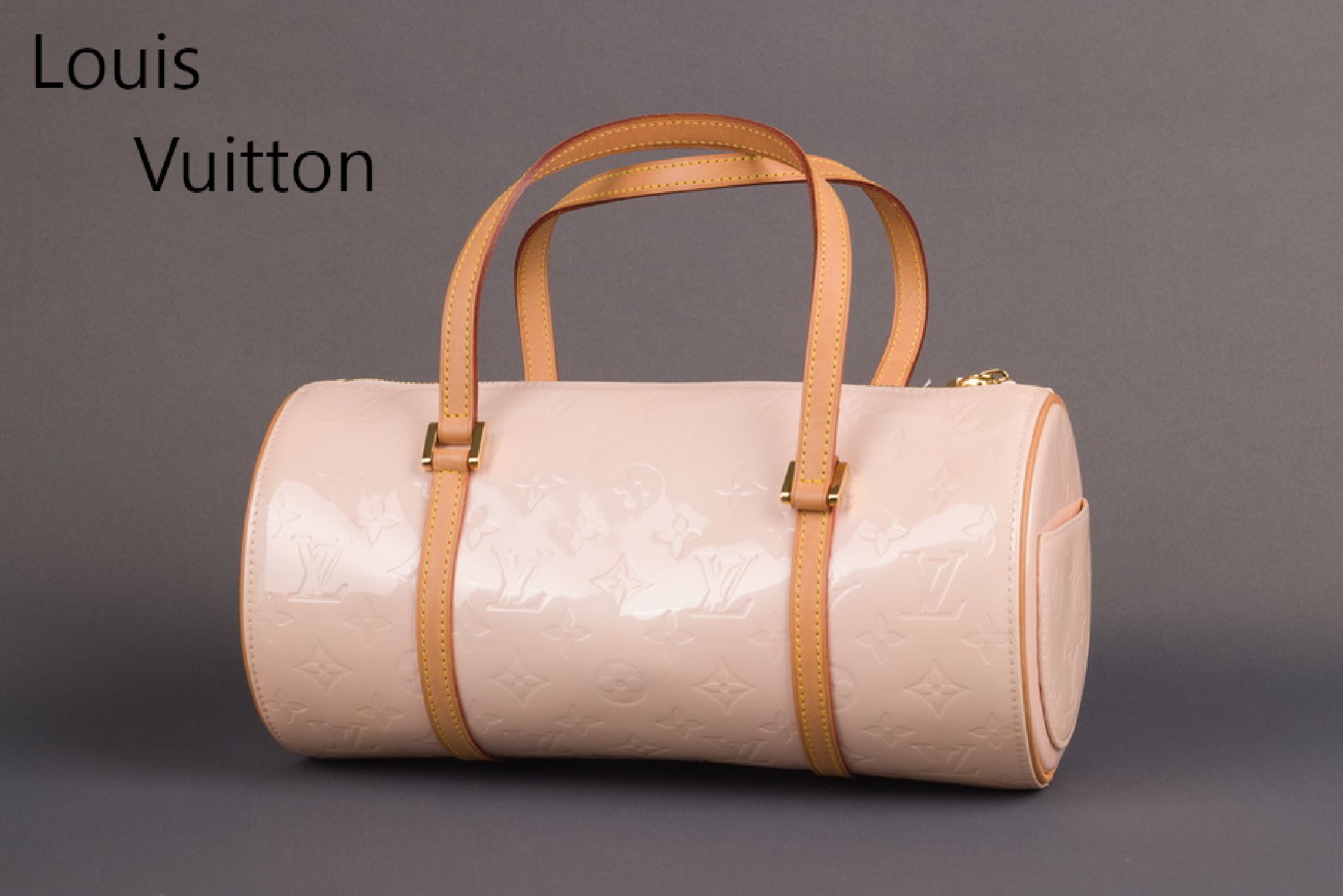 LOUIS VUITTON Papillon 30, rosefarbenes Lackleder, Monogram Vernis, großes Innenfach, 2 Tragehenkel, naturfarbenes Leder, röhrenf., Monturen und ...