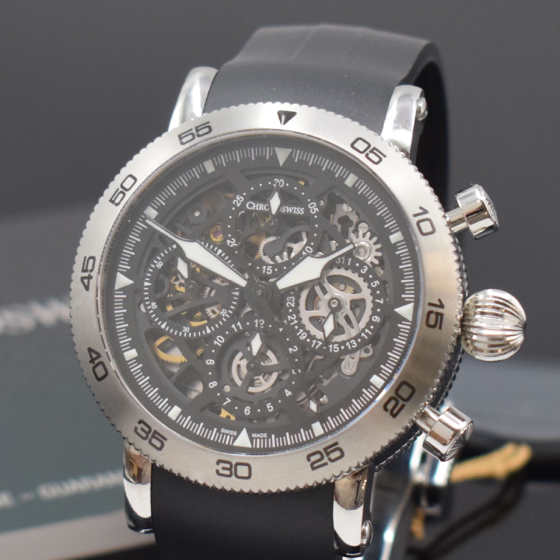 Detail a: CHRONOSWISS nahezu neuwertiger Armbandchronograph Timemaster Skeleton Referenz CH9043S-BK, Automatik, Edelstahlgeh. inkl. orig. Kautschukband m. ...