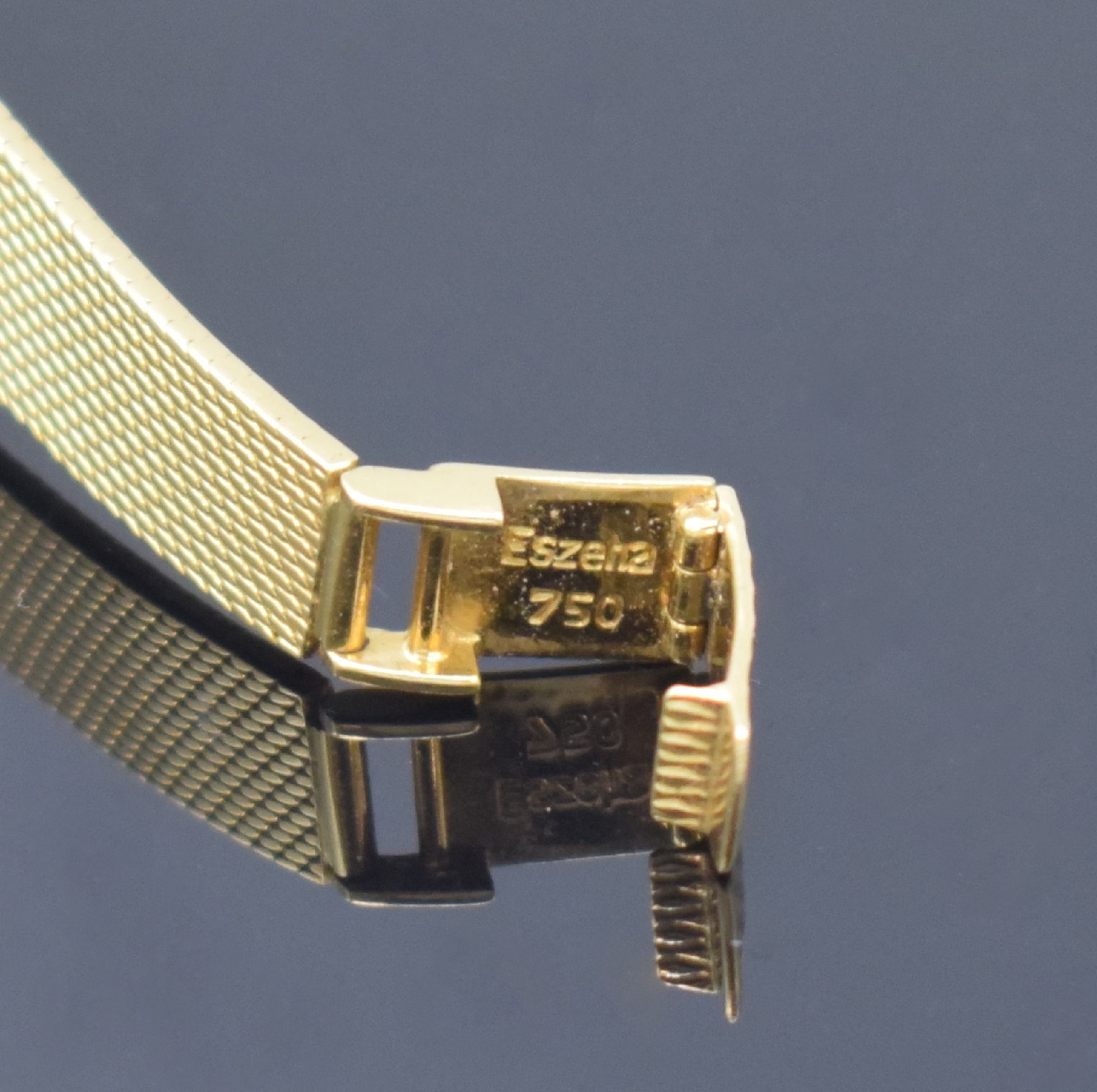 Detail c: BAUME & MERCIER ausgefallene Damenarmbanduhr in GG 750/000 mit Diamanten, Schweiz um 1960, Handaufzug, 2-teil. Geh. sign. ESZEHA, Boden aufgedr., ...