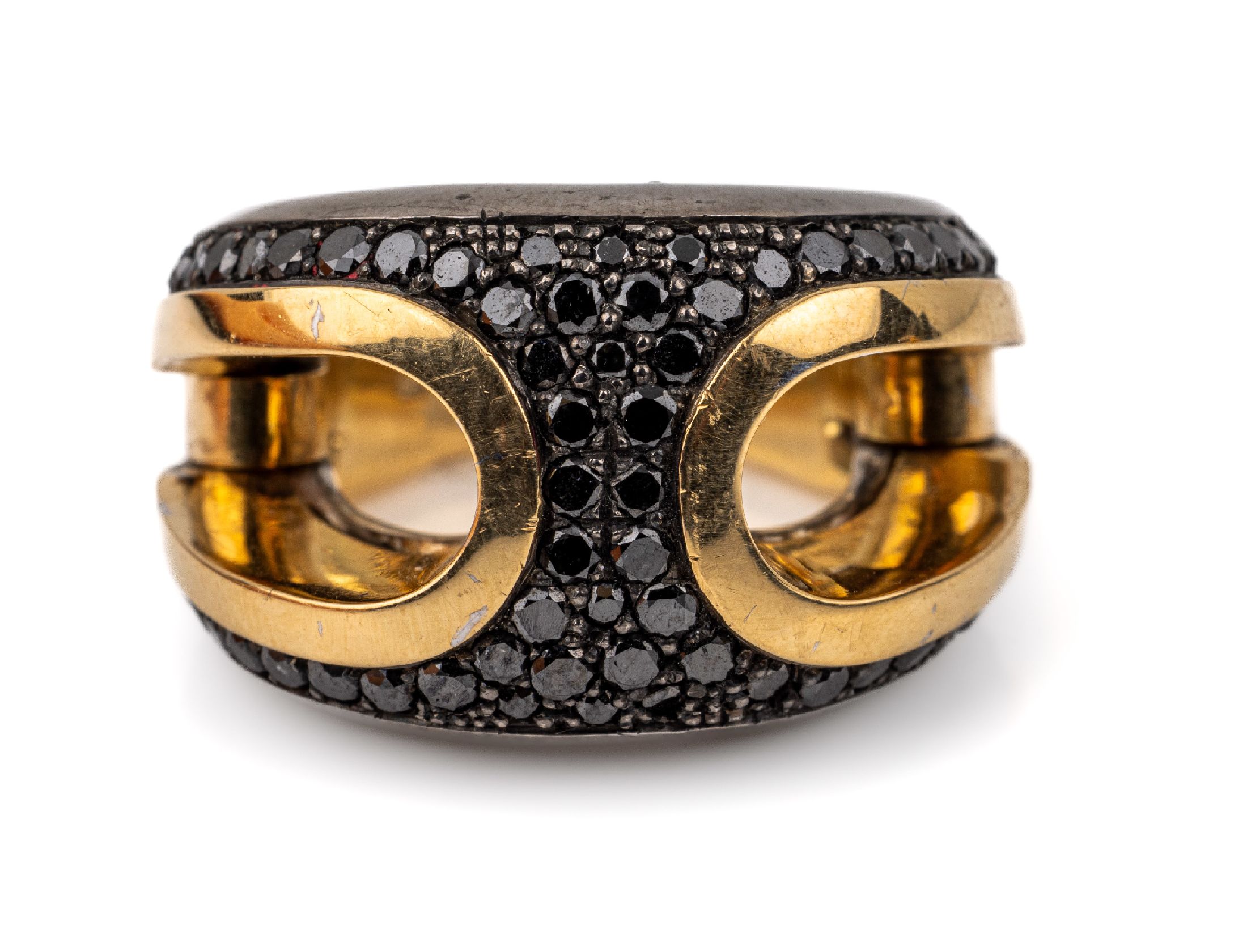 Detail a: 18 kt Gold Designer Diamant-Ring, GG/WG 750/000, WG geschwärzt, Atelieranfertigung, 63 schwarze Diamanten (beh.) zus. ca. 1.56 ct,ca. 29.2 g, RW 54