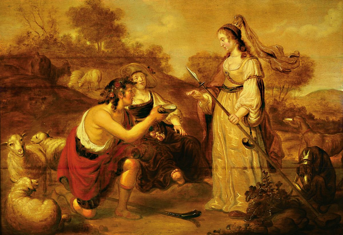 Maler aus der Familie Cuyp, Niederlande, 17. Jh., rechts unten signiert, Granida und Daifilo, die Darstellung behandelt eine Szene aus dem ersten Akt ...