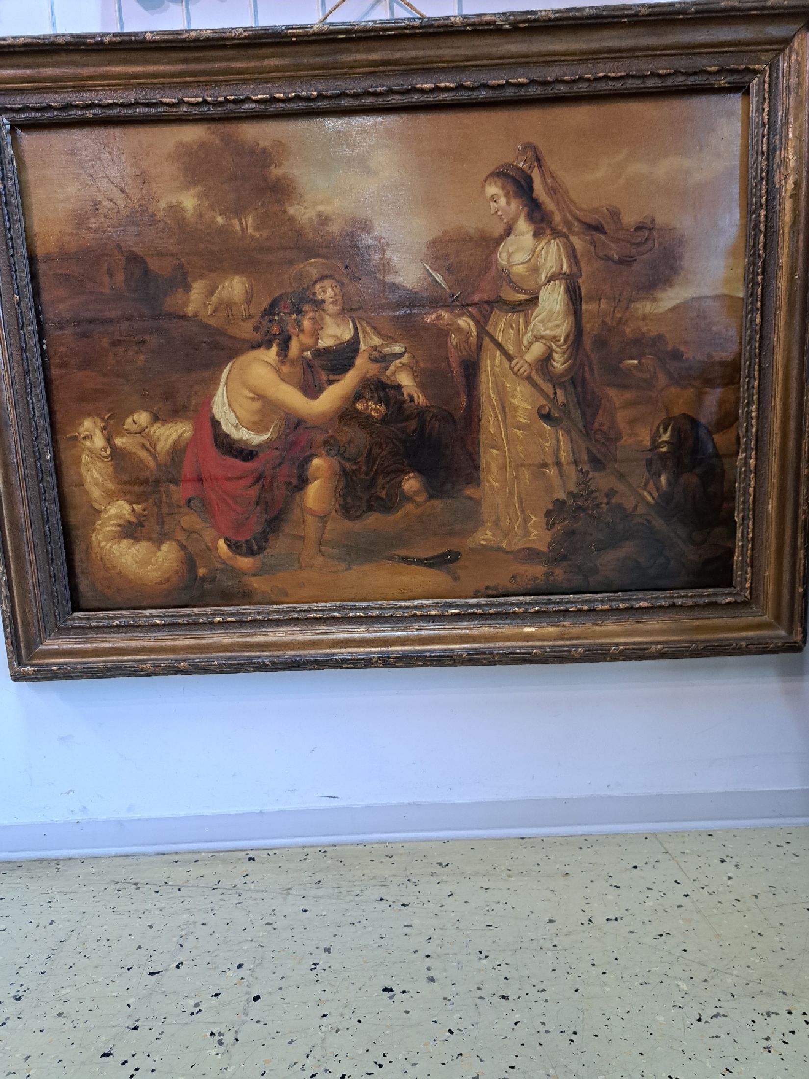 Detail d: Maler aus der Familie Cuyp, Niederlande, 17. Jh., rechts unten signiert, Granida und Daifilo, die Darstellung behandelt eine Szene aus dem ersten Akt ...