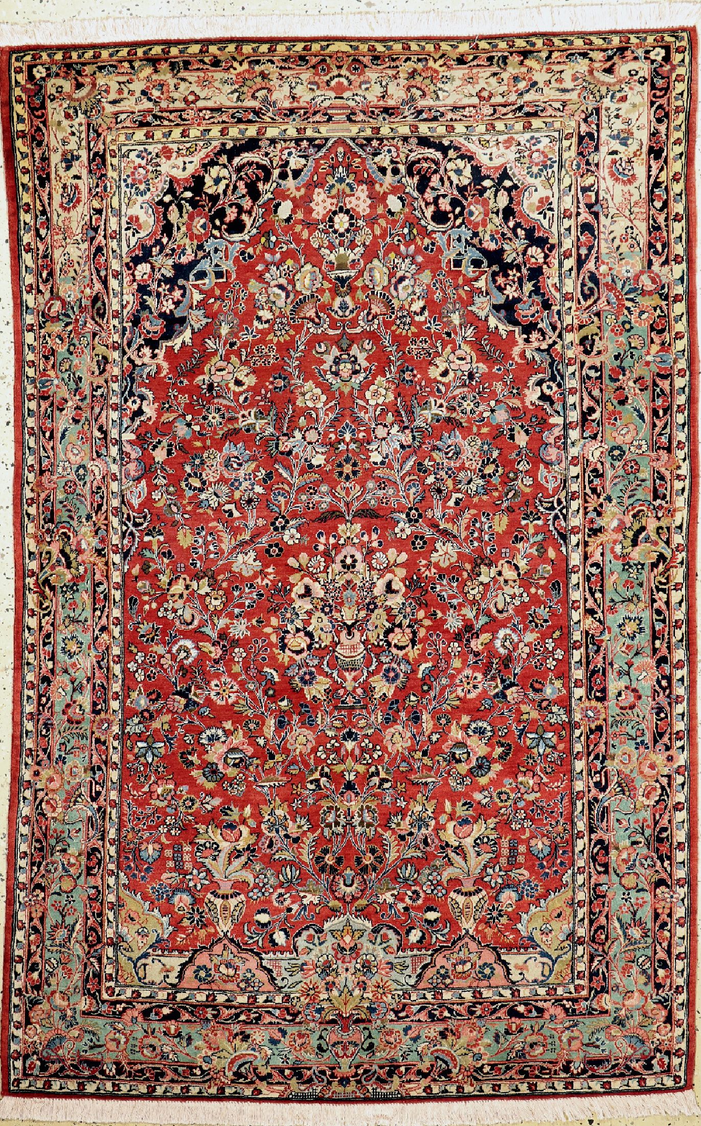 Sarogh Kork fein, Persien, ca. 50 Jahre, Korkwolle auf Baumwolle, ca. 212 x 140 cm, gereinigt, EHZ: 1-2, (Fransen erneuert).