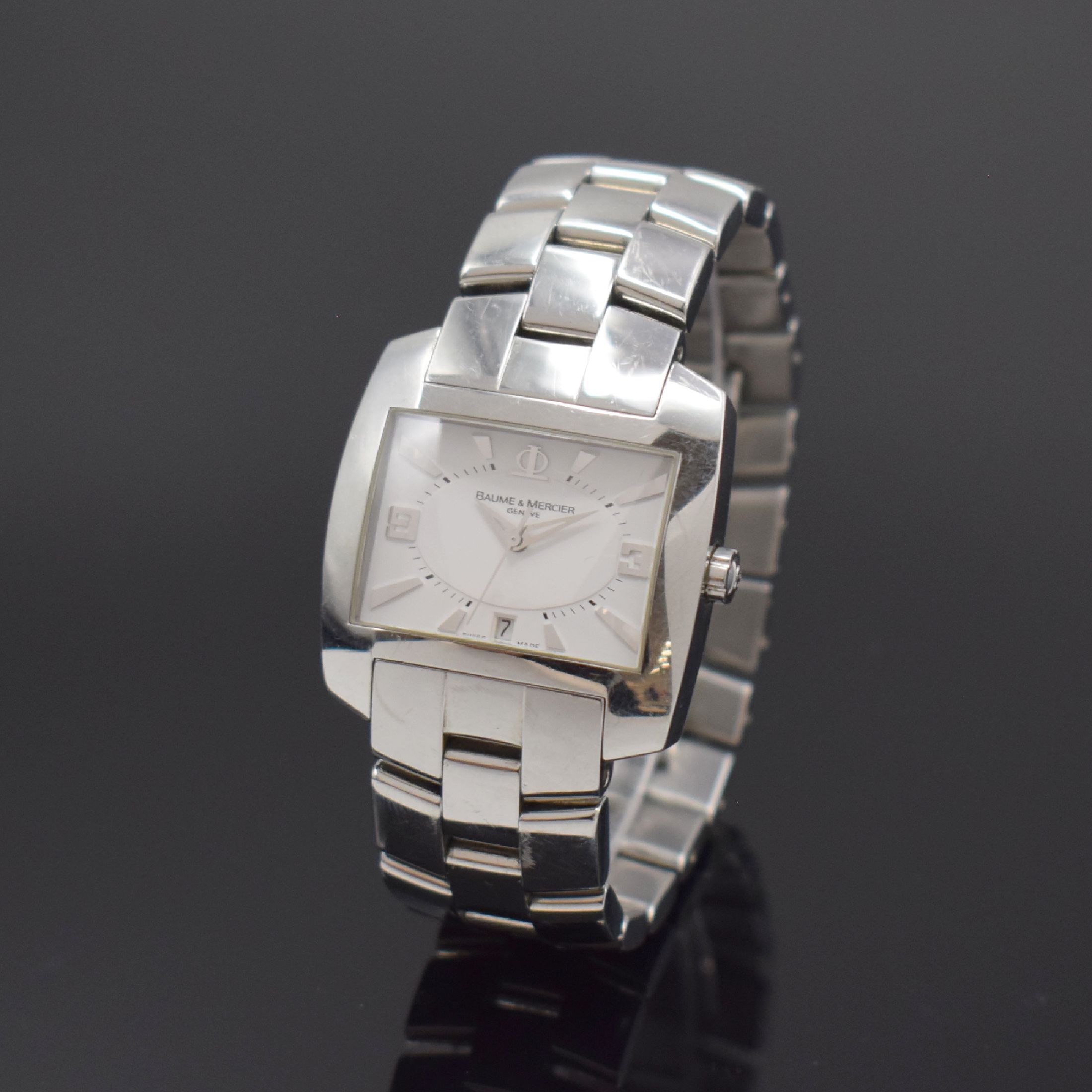 BAUME & MERCIER Hampton Damenarmbanduhr Referenz 65446, Schweiz um 2010, quarz, Edelstahlgeh. inkl. Gliederband m. Faltschl., Boden 4-fach verschr., ...