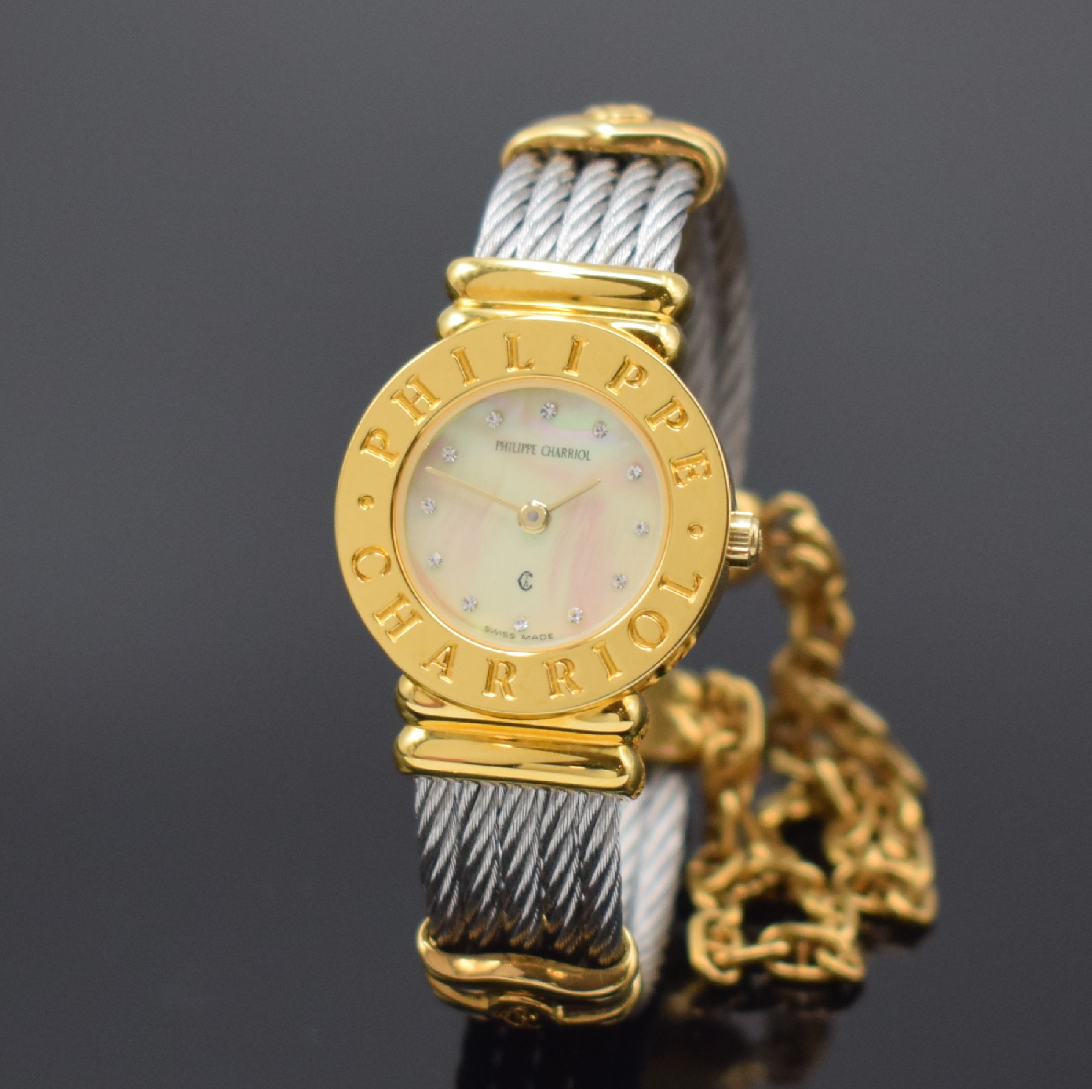 PHILIPPE CHARRIOL St. Tropez Damenarmbanduhr Referenz S28.92, Schweiz um 1995, quarz, verg. Gehäuse, Stahlboden aufgedr., orig. Spangenband, ...