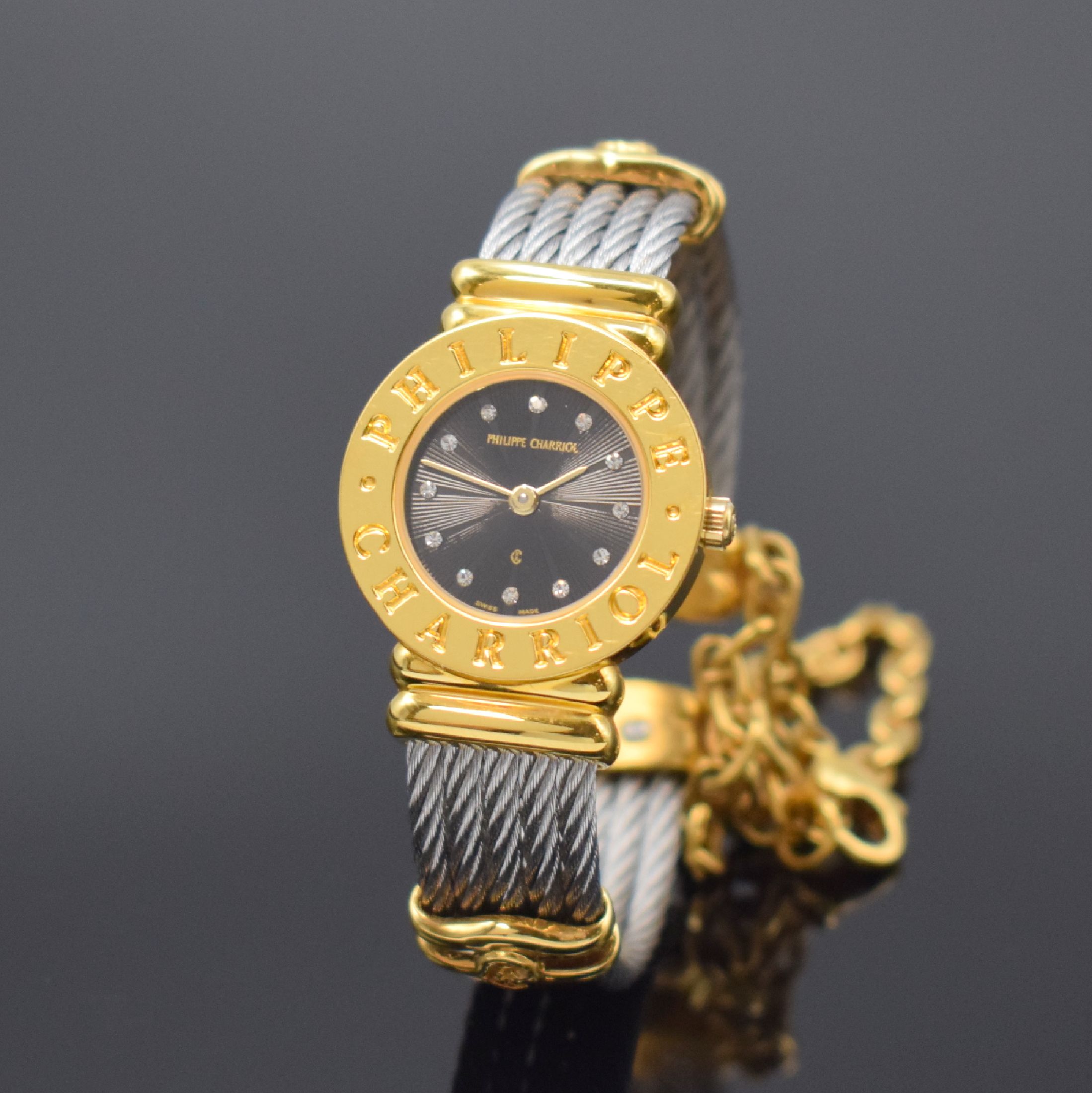 PHILIPPE CHARRIOL St. Tropez Damenarmbanduhr Referenz S28.92, Schweiz um 1995, quarz, verg. Gehäuse, Stahlboden aufgedr., orig. Spangenband, ...