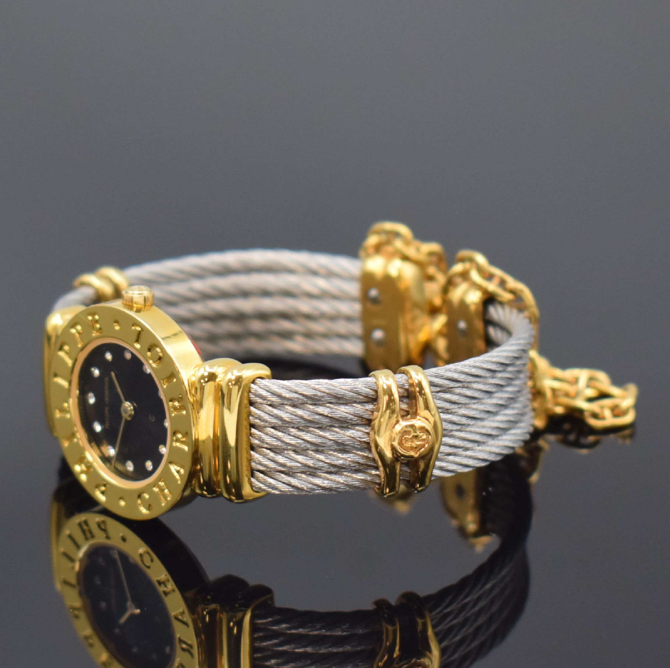 Detail b: PHILIPPE CHARRIOL St. Tropez Damenarmbanduhr Referenz S28.92, Schweiz um 1995, quarz, verg. Gehäuse, Stahlboden aufgedr., orig. Spangenband, ...