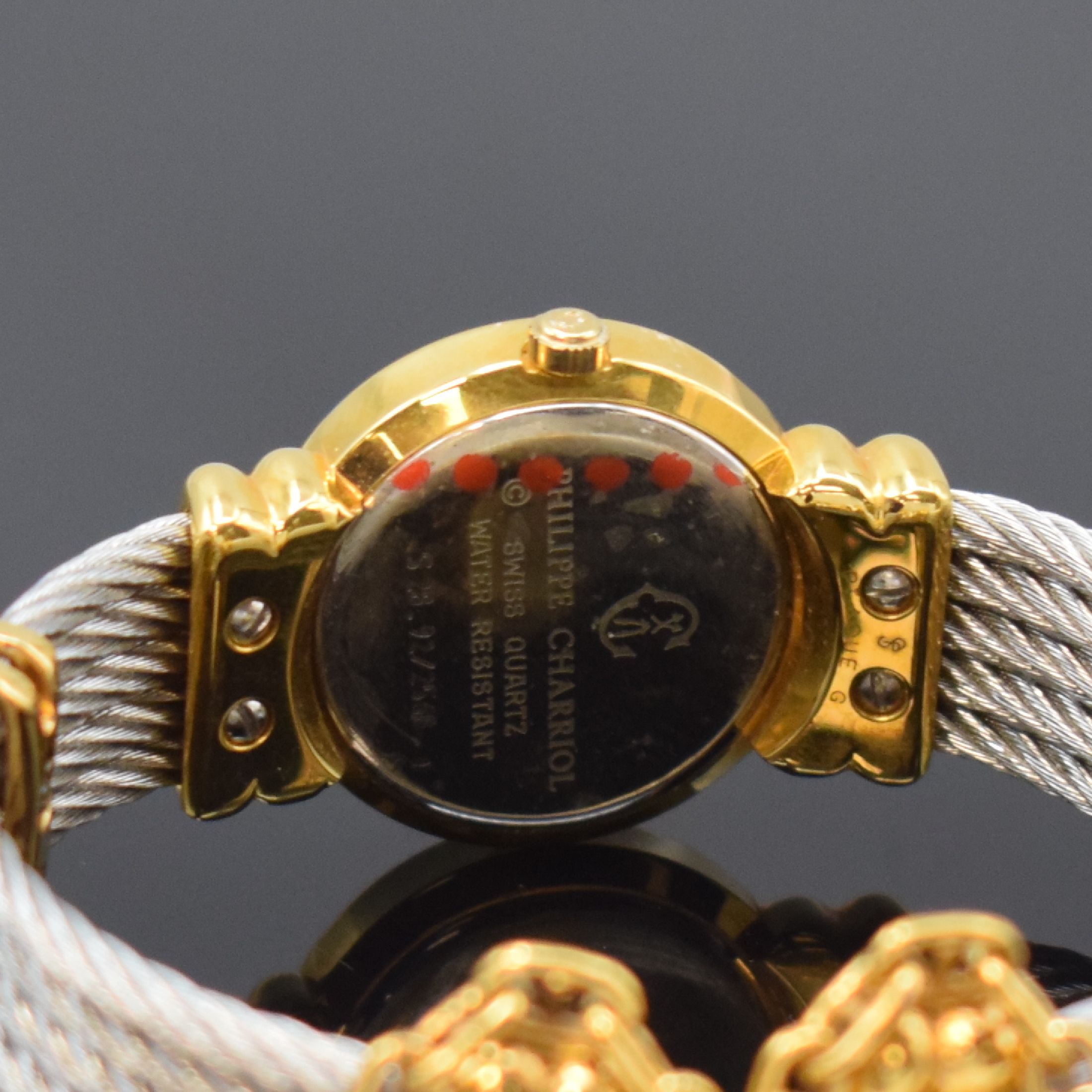 Detail c: PHILIPPE CHARRIOL St. Tropez Damenarmbanduhr Referenz S28.92, Schweiz um 1995, quarz, verg. Gehäuse, Stahlboden aufgedr., orig. Spangenband, ...