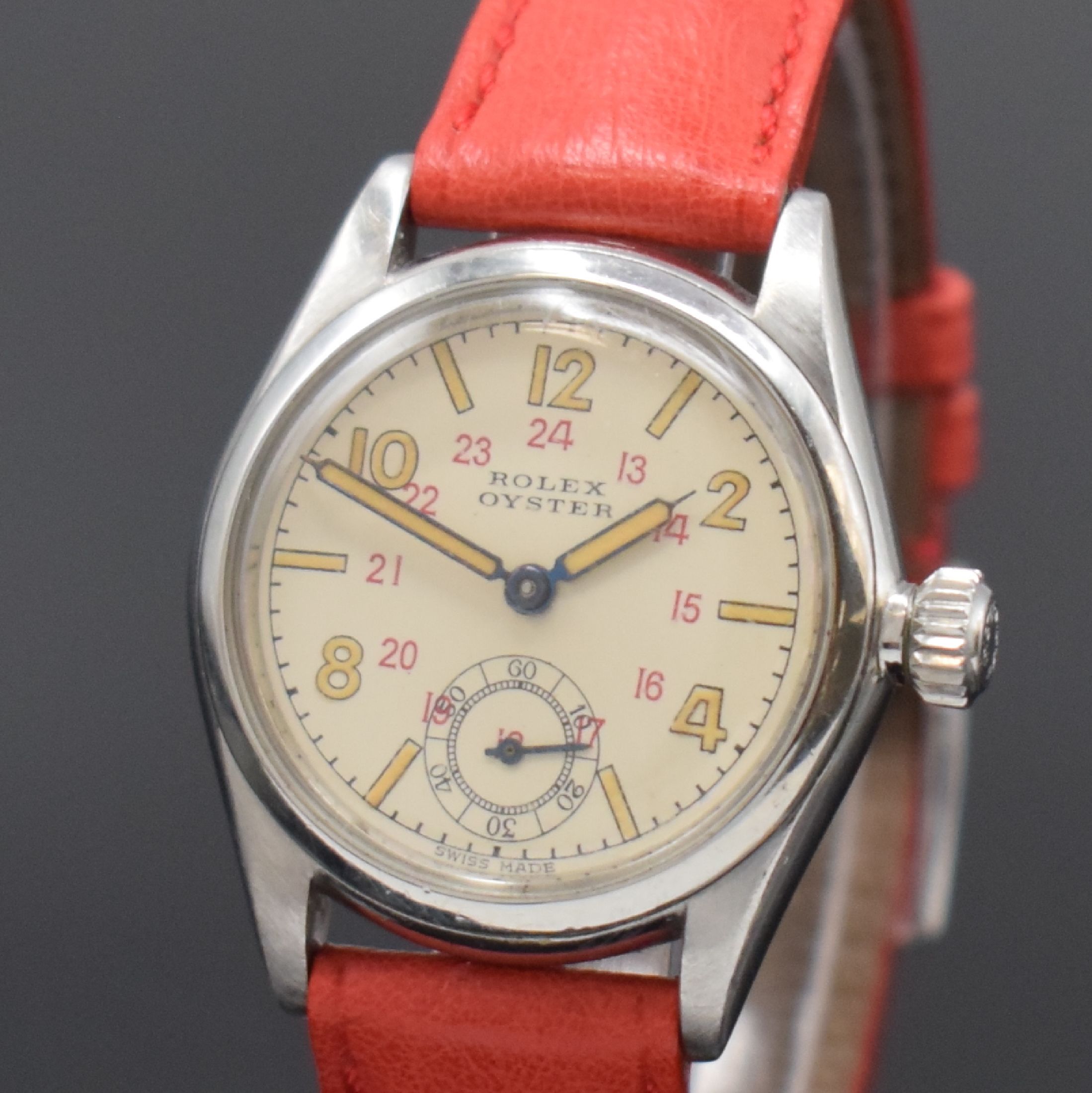 Detail a: ROLEX Oyster Armbanduhr in Stahl Referenz 3121, Schweiz um 1941, Handaufzug, verschr. Oystergeh., Zifferbl. m. 12/24-Std.-Anzeige rest., gebl. ...