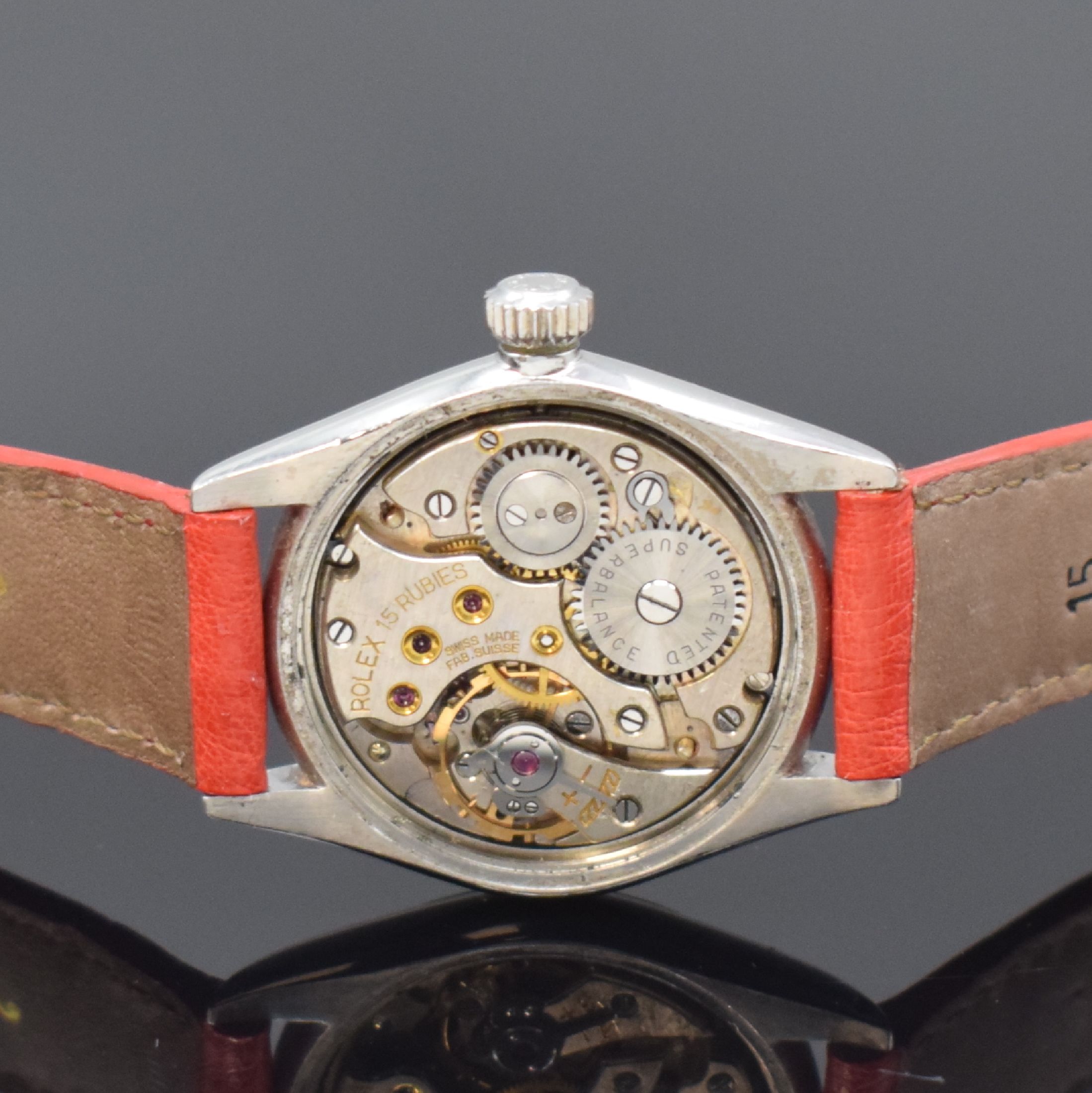 Detail d: ROLEX Oyster Armbanduhr in Stahl Referenz 3121, Schweiz um 1941, Handaufzug, verschr. Oystergeh., Zifferbl. m. 12/24-Std.-Anzeige rest., gebl. ...