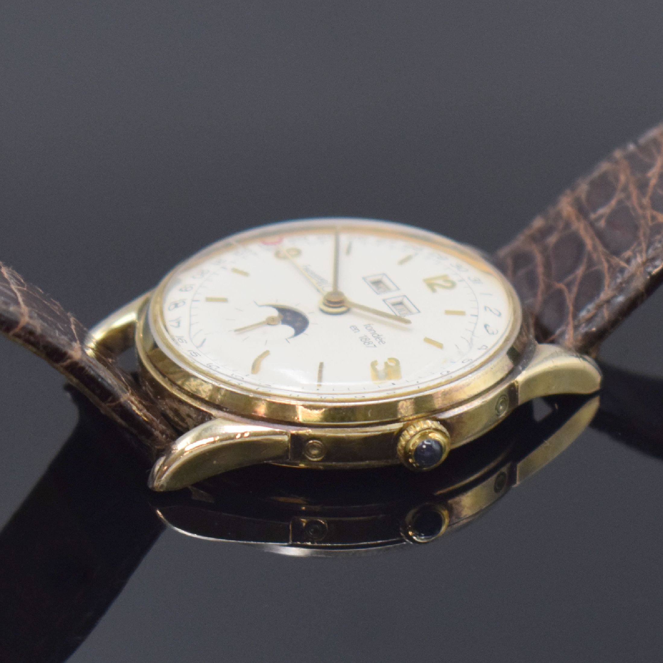 Detail b: EBERHARD & Co Edition Antiquite auf 499 Stück limitierte Herrenarmbanduhr Kaliber Venus 203 mit Vollkalender, Schweiz 1987, Handaufzug, 3-teiliges, ...