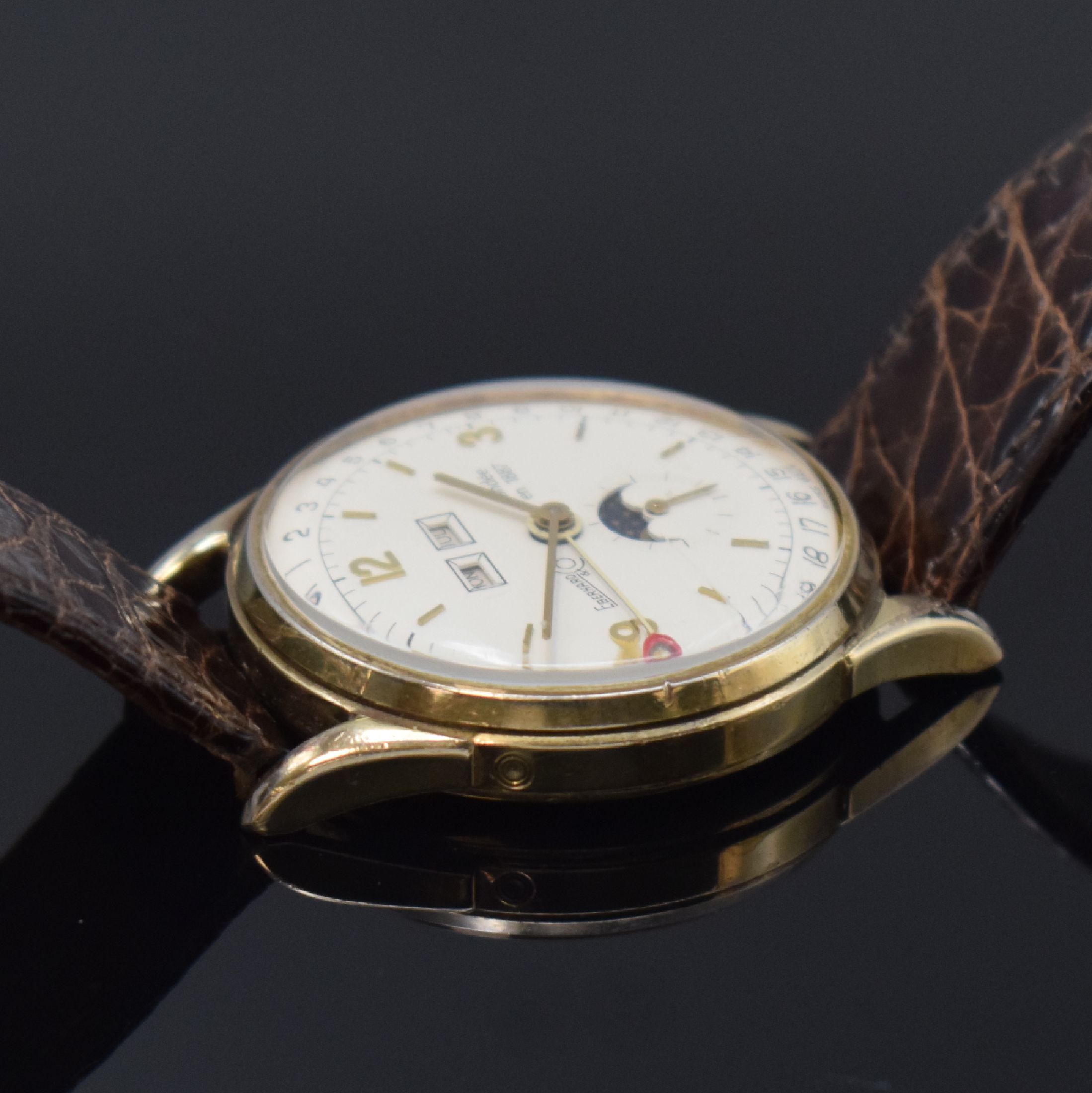 Detail c: EBERHARD & Co Edition Antiquite auf 499 Stück limitierte Herrenarmbanduhr Kaliber Venus 203 mit Vollkalender, Schweiz 1987, Handaufzug, 3-teiliges, ...