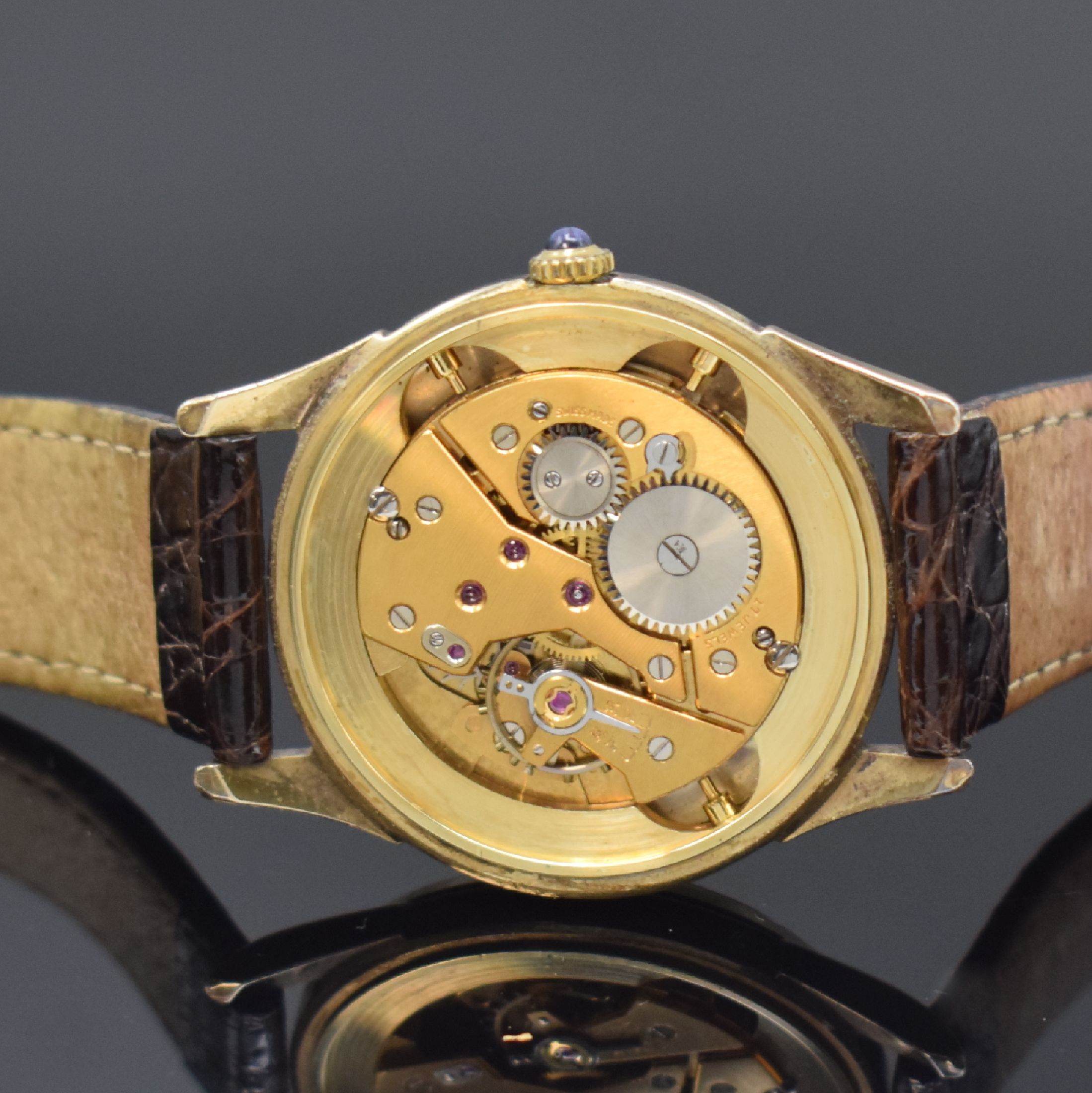 Detail e: EBERHARD & Co Edition Antiquite auf 499 Stück limitierte Herrenarmbanduhr Kaliber Venus 203 mit Vollkalender, Schweiz 1987, Handaufzug, 3-teiliges, ...