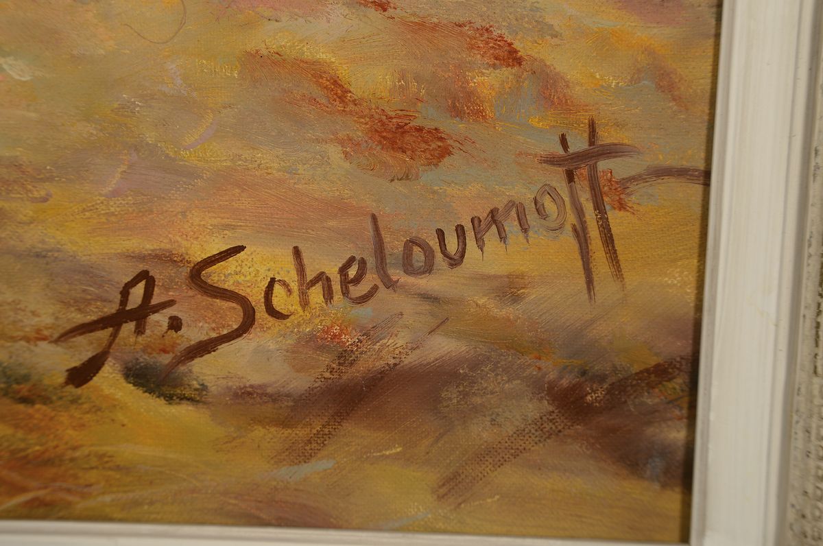 Detail a: Afanasij Ivanovic Scheloumoff, 1892-1983, Galoppierende Wildpferde, Öl/Lwd, rechts unten signiert, ca. 50x70cm, R. ca. 66x86cm