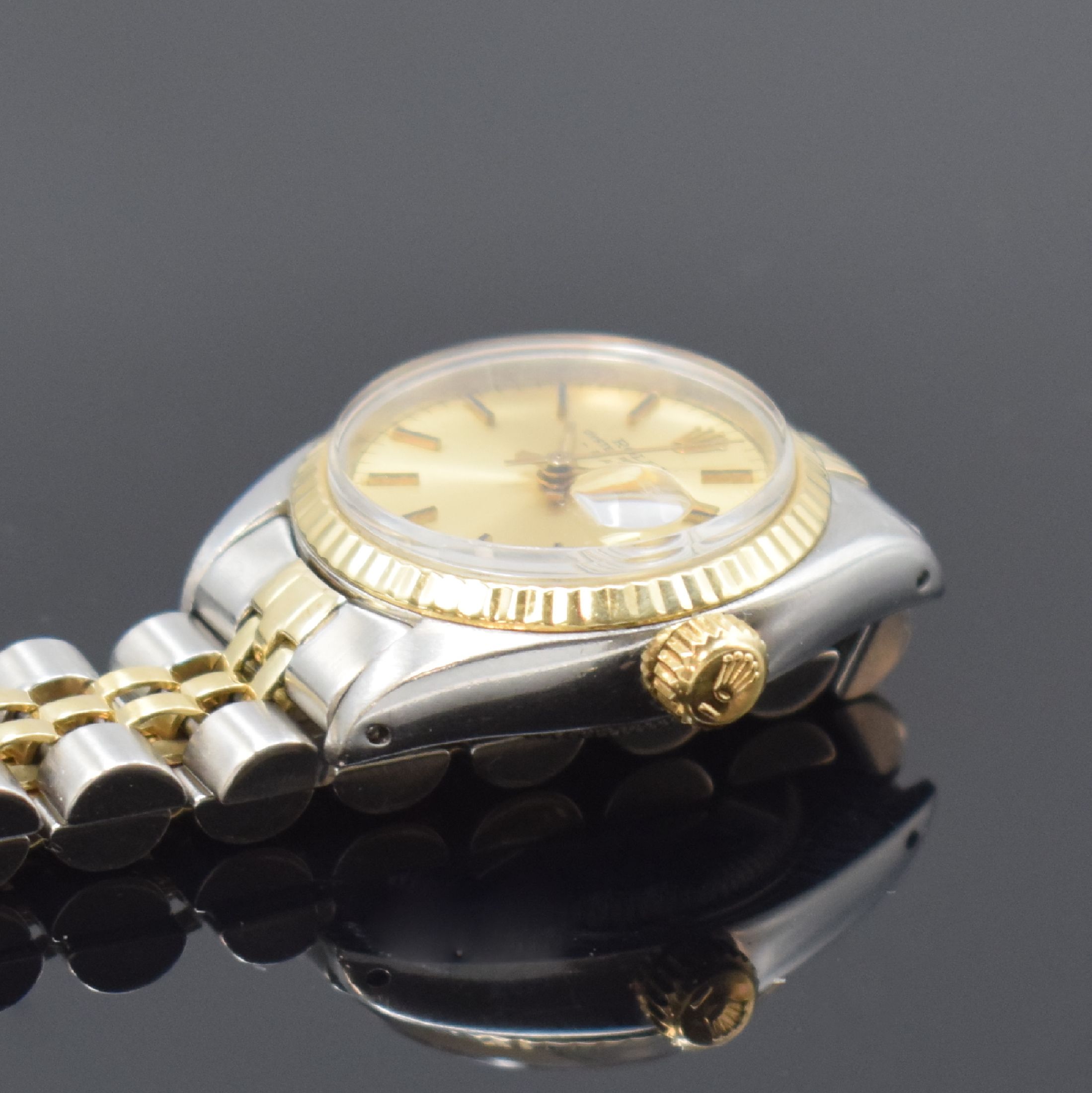 Detail c: ROLEX Date Damenarmbanduhr Referenz 6917 in Edelstahl und Gold, Schweiz um 1978, Automatik, verschr. Oystergeh., Jubileeband m. Faltschl., gold. ...