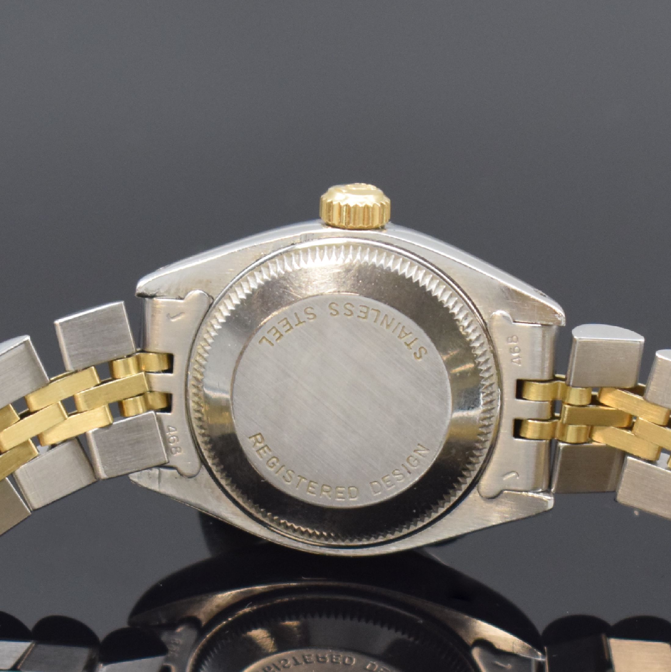 Detail d: ROLEX Date Damenarmbanduhr Referenz 6917 in Edelstahl und Gold, Schweiz um 1978, Automatik, verschr. Oystergeh., Jubileeband m. Faltschl., gold. ...