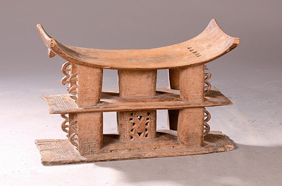 Image 26695573 - Stool, Tellem, Mali, 20th century, carved wood, two-tier structure, carved ornament, traces of age, 43x61x30 cm