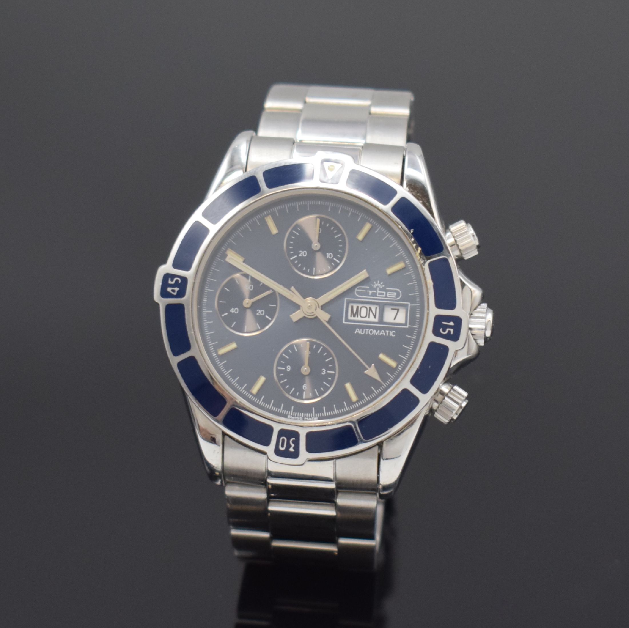 ERBE Richard Bethge Armbandchronograph in Stahl/Stahlband, Schweiz um 2000, Automatik, pol. Geh., Boden, Krone u. Drücker verschr., eins. drehb., ...