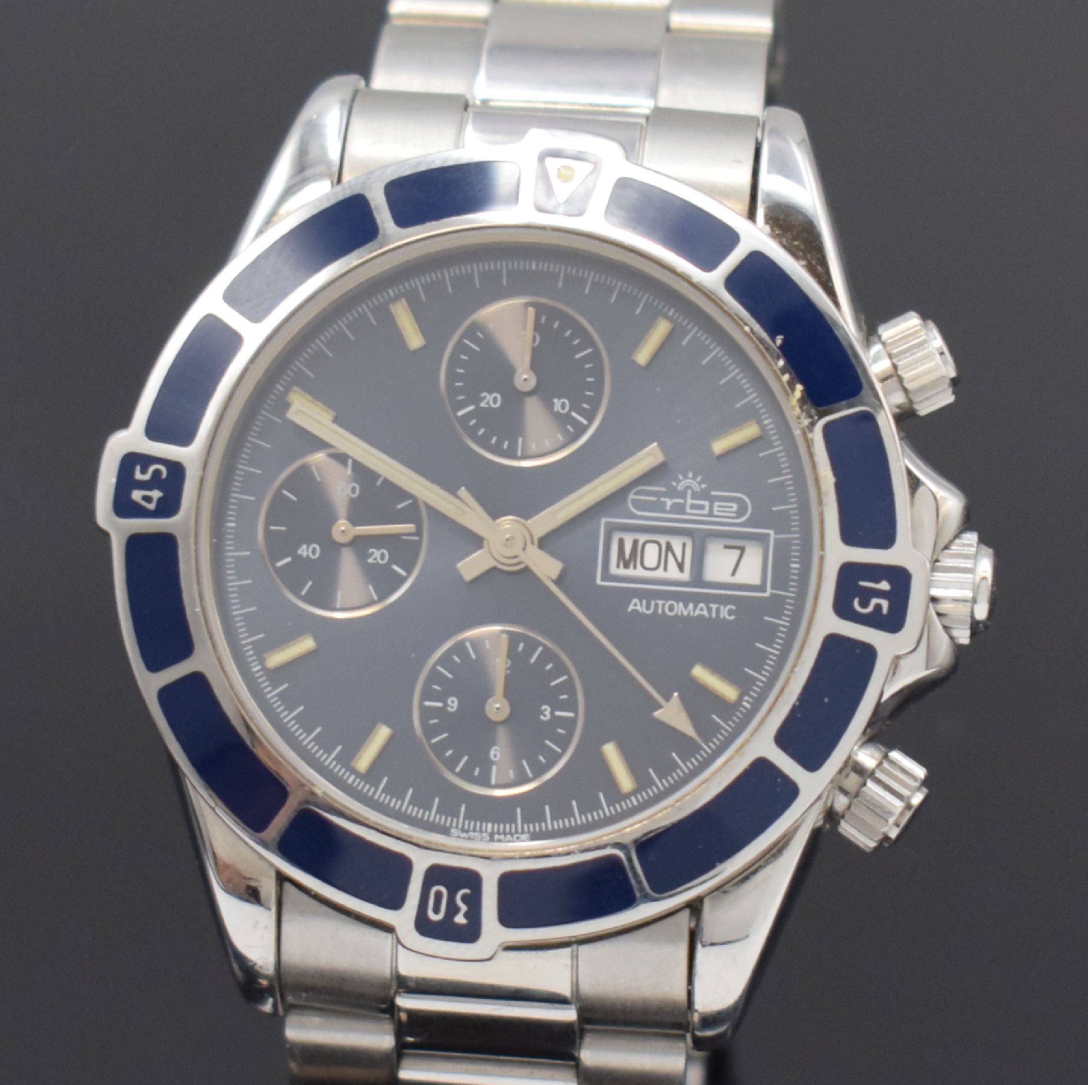 Detail a: ERBE Richard Bethge Armbandchronograph in Stahl/Stahlband, Schweiz um 2000, Automatik, pol. Geh., Boden, Krone u. Drücker verschr., eins. drehb., ...