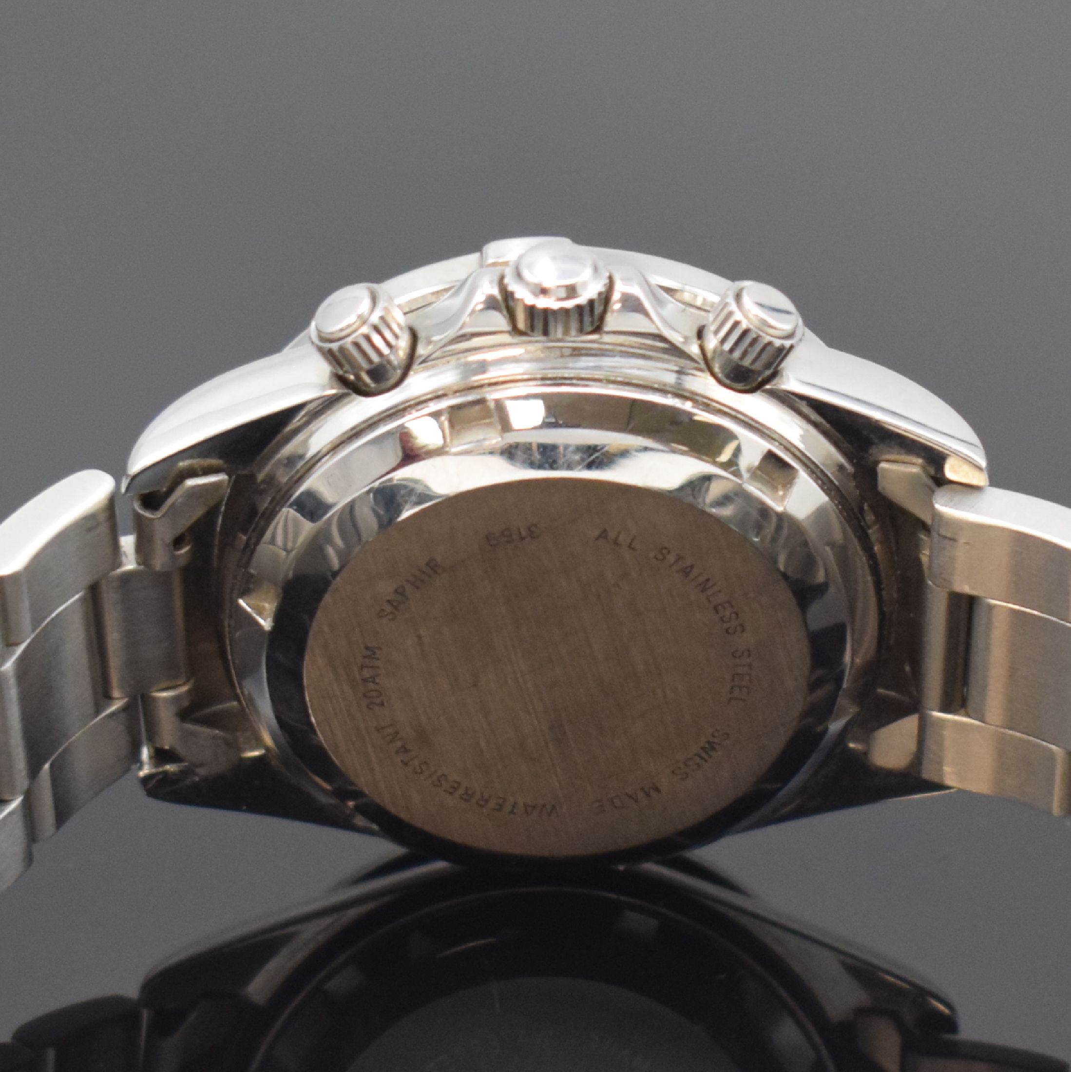 Detail c: ERBE Richard Bethge Armbandchronograph in Stahl/Stahlband, Schweiz um 2000, Automatik, pol. Geh., Boden, Krone u. Drücker verschr., eins. drehb., ...