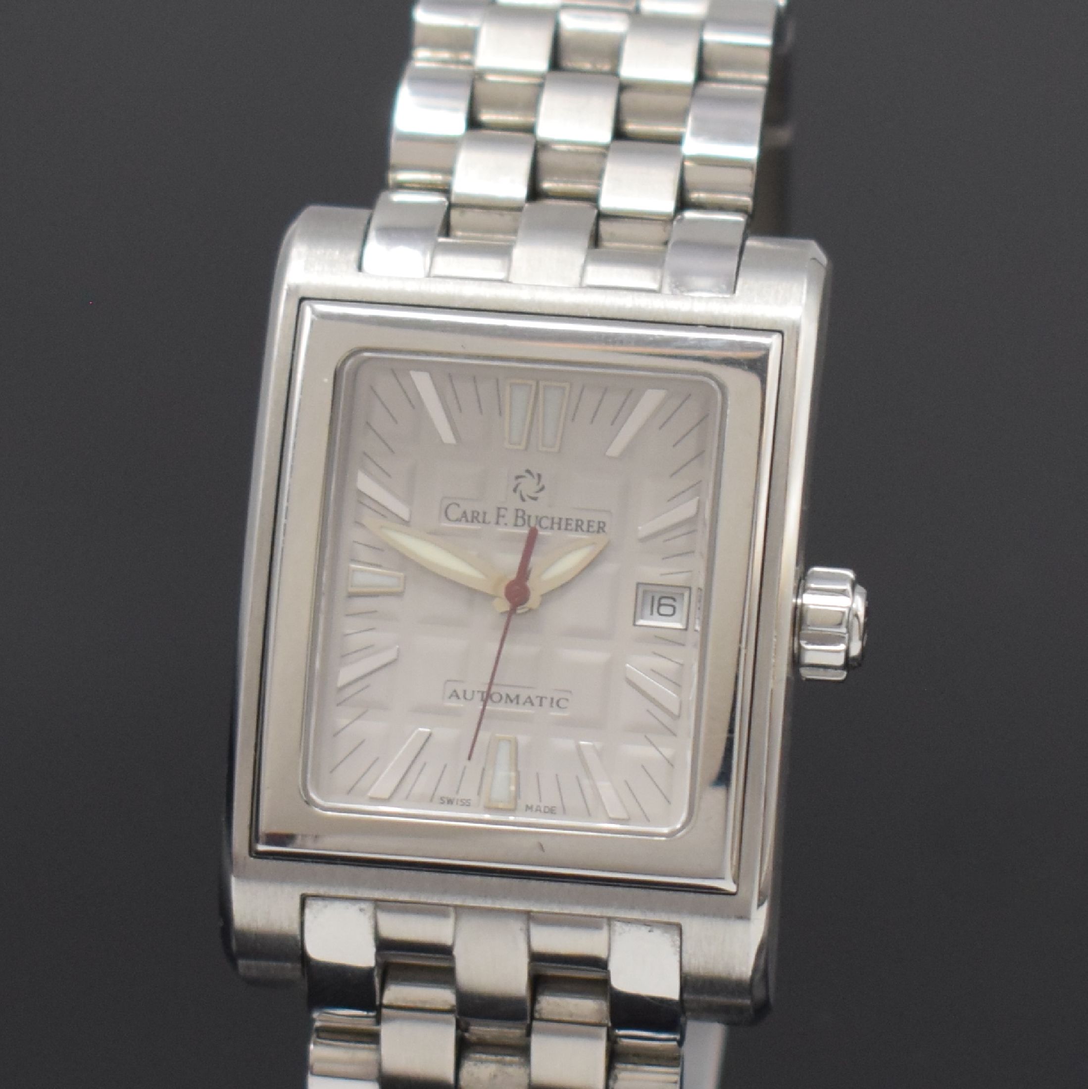 Detail a: CARL.F. BUCHERER Antecedo Armbanduhr in Stahl/ Stahlband, Schweiz um 2015, Automatik, 6- fach verschr. Geh., silb. Strukturzifferbl., silb. ...