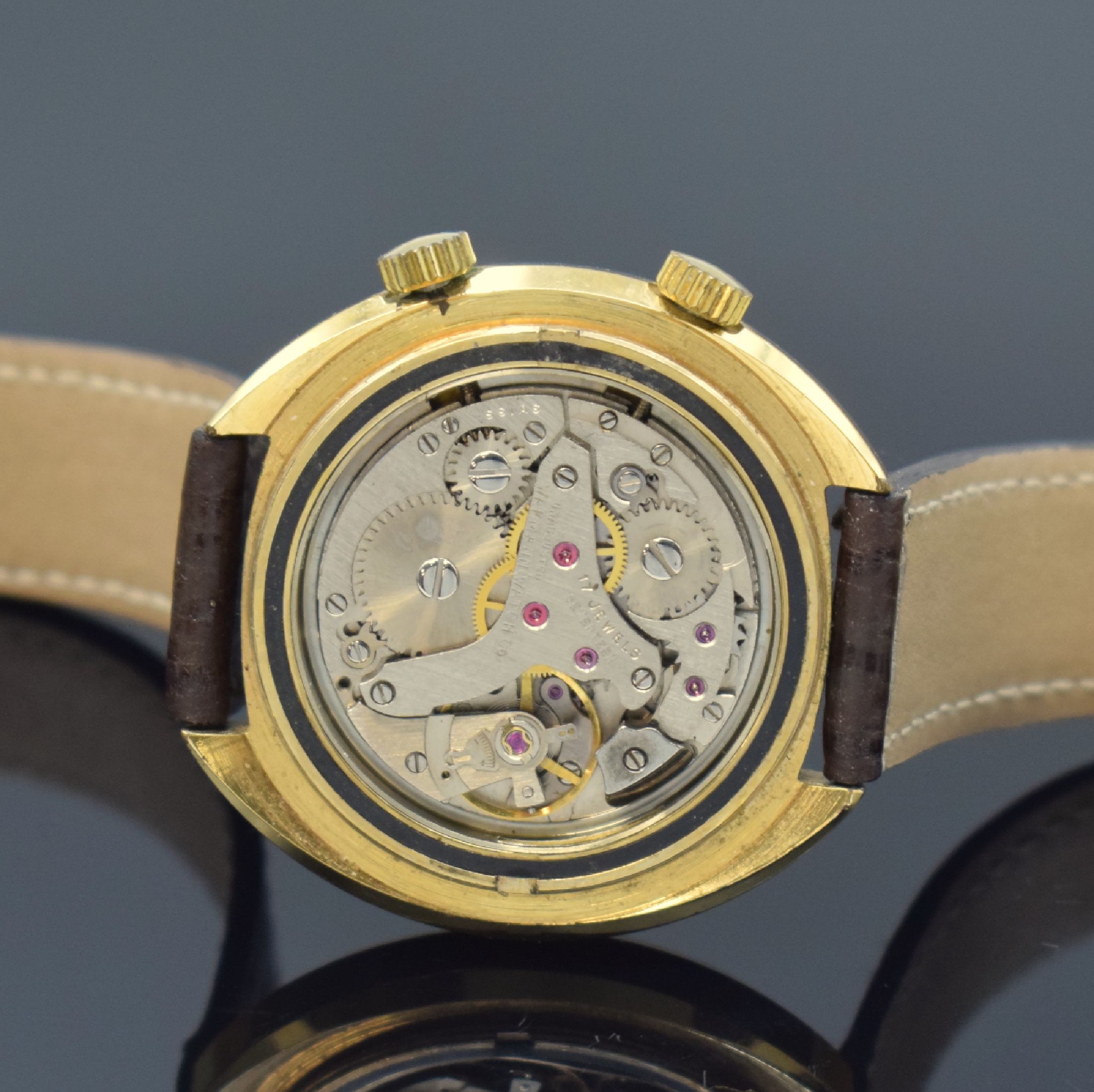 Detail f: WAKMANN 2 Armbandwecker Kaliber AS 1931, Schweiz um 1970, Handaufzug, 2-tlg. Geh. m. verschr. Stahlböden, 1) blaues Zifferbl., silb. Indizes u. ...